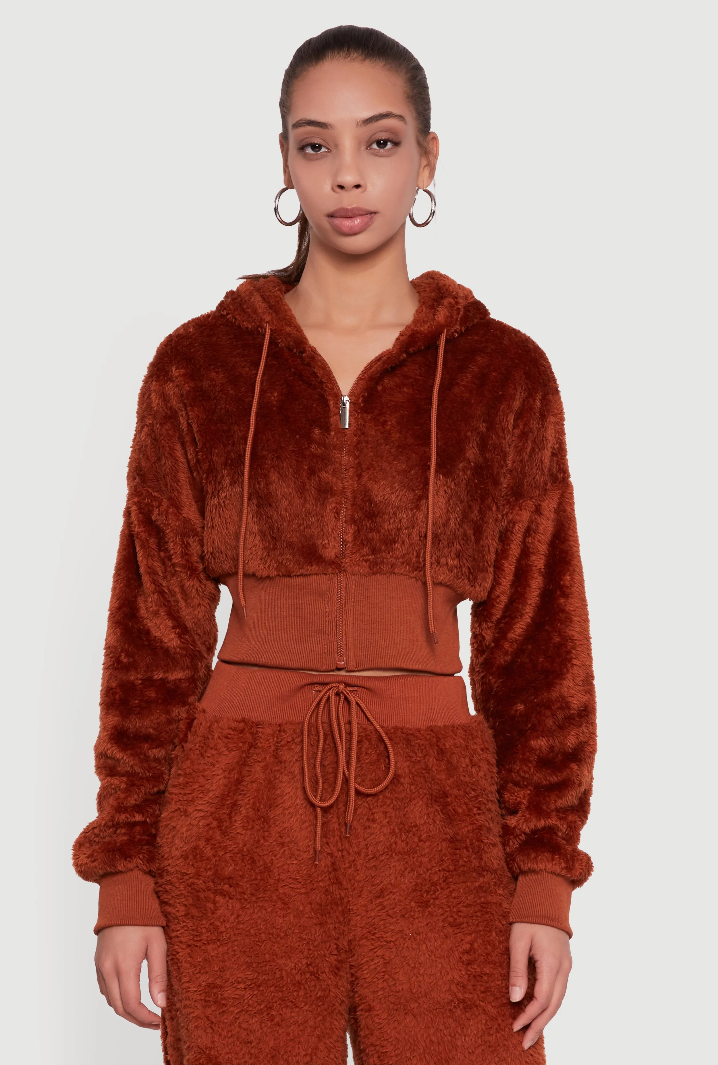 Faux Fur Long Sleeve Zip Front Hoodie sold by Rainbow