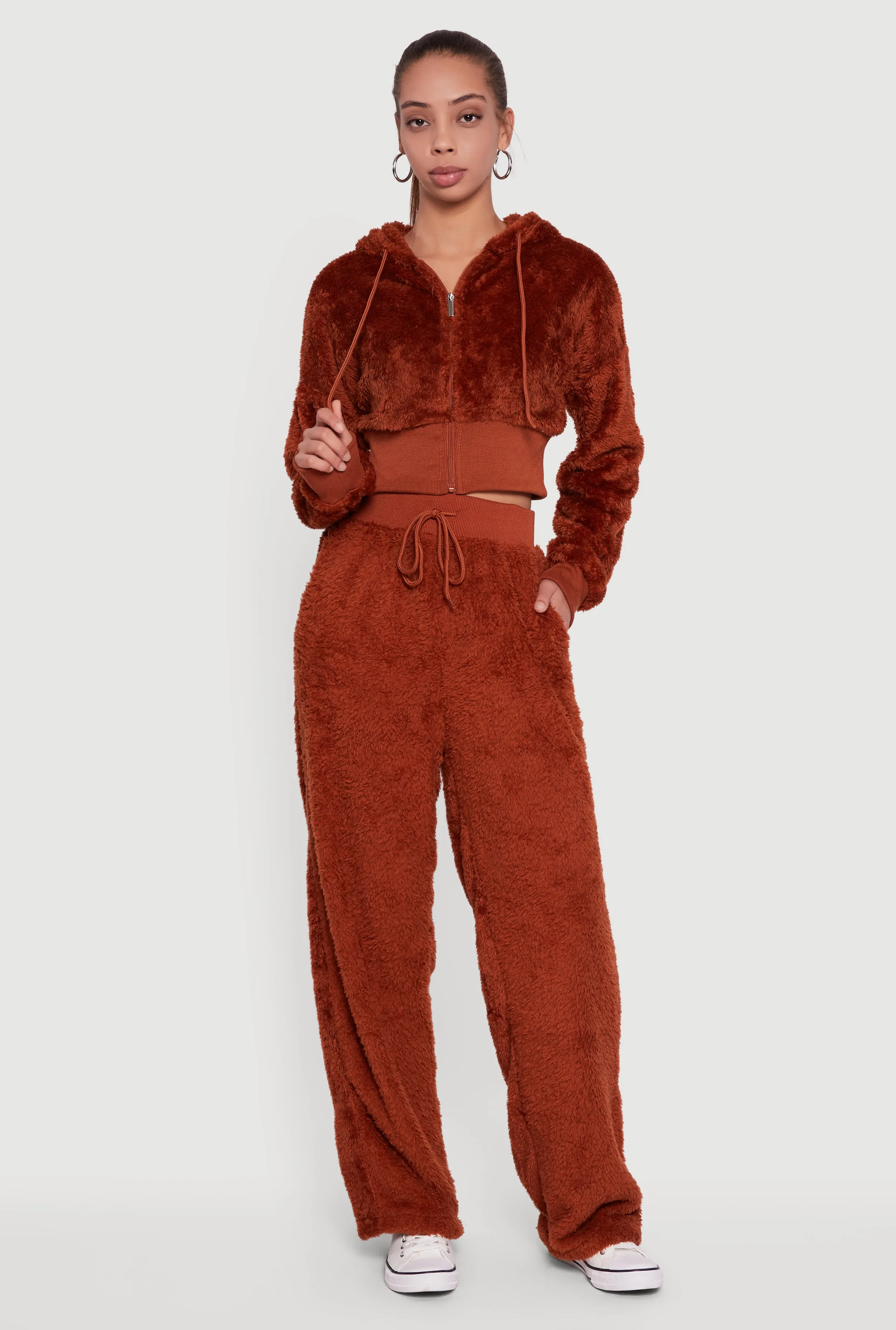 Faux Fur Long Sleeve Zip Front Hoodie sold by Rainbow product image thumbnail 2