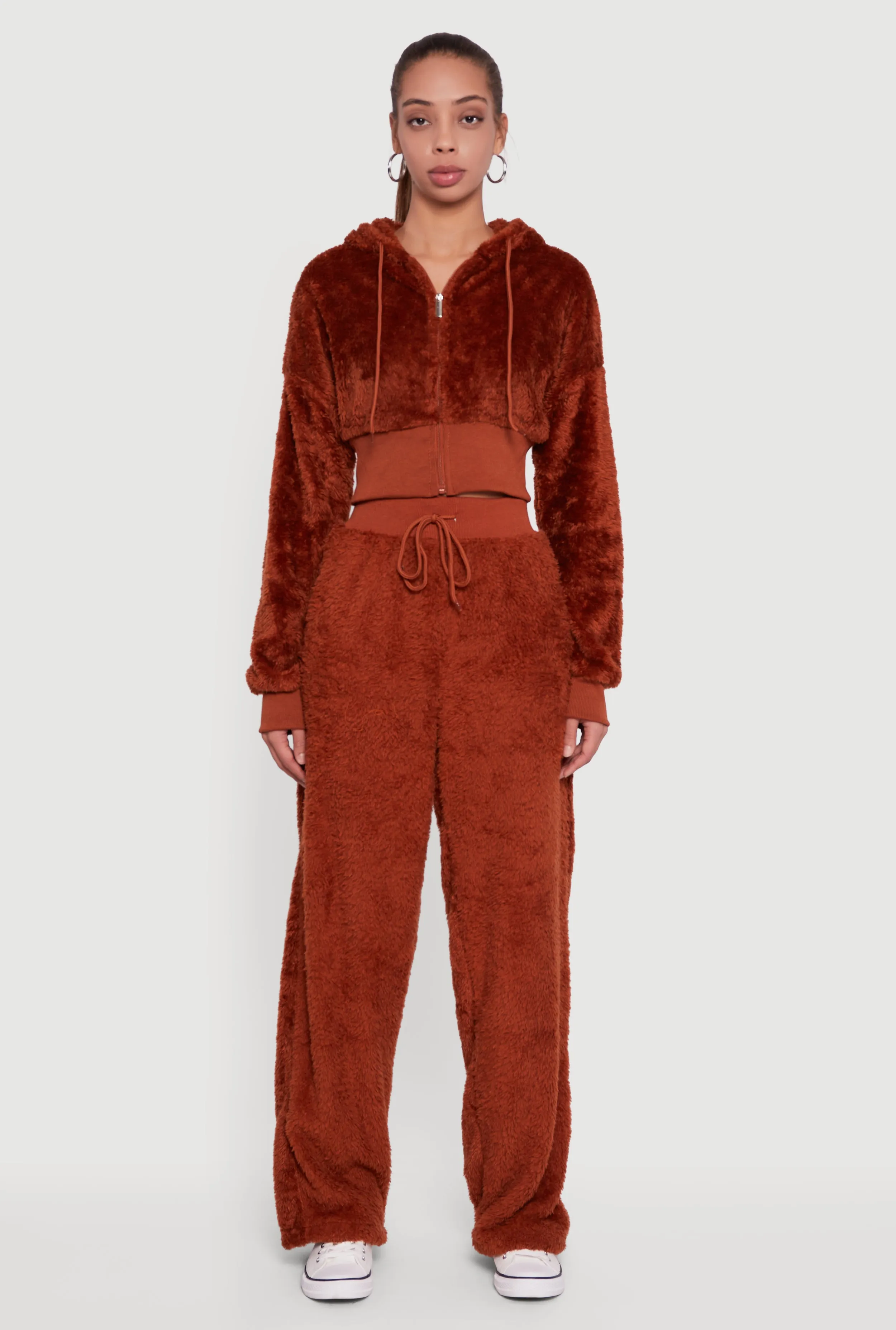 Faux Fur Long Sleeve Zip Front Hoodie sold by Rainbow product image thumbnail 3