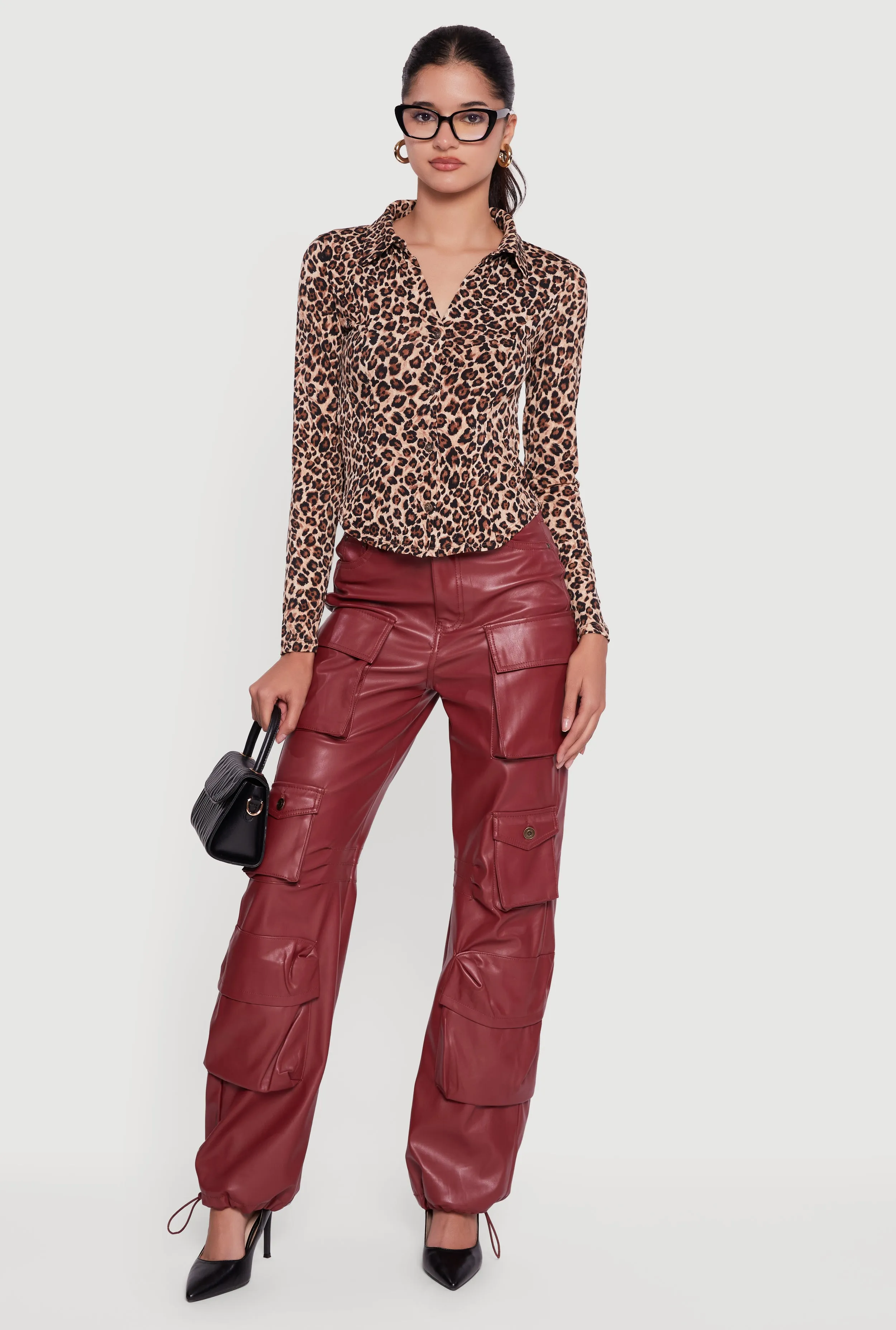 Leopard Print Long Sleeve Button Front Shirt sold by Rainbow