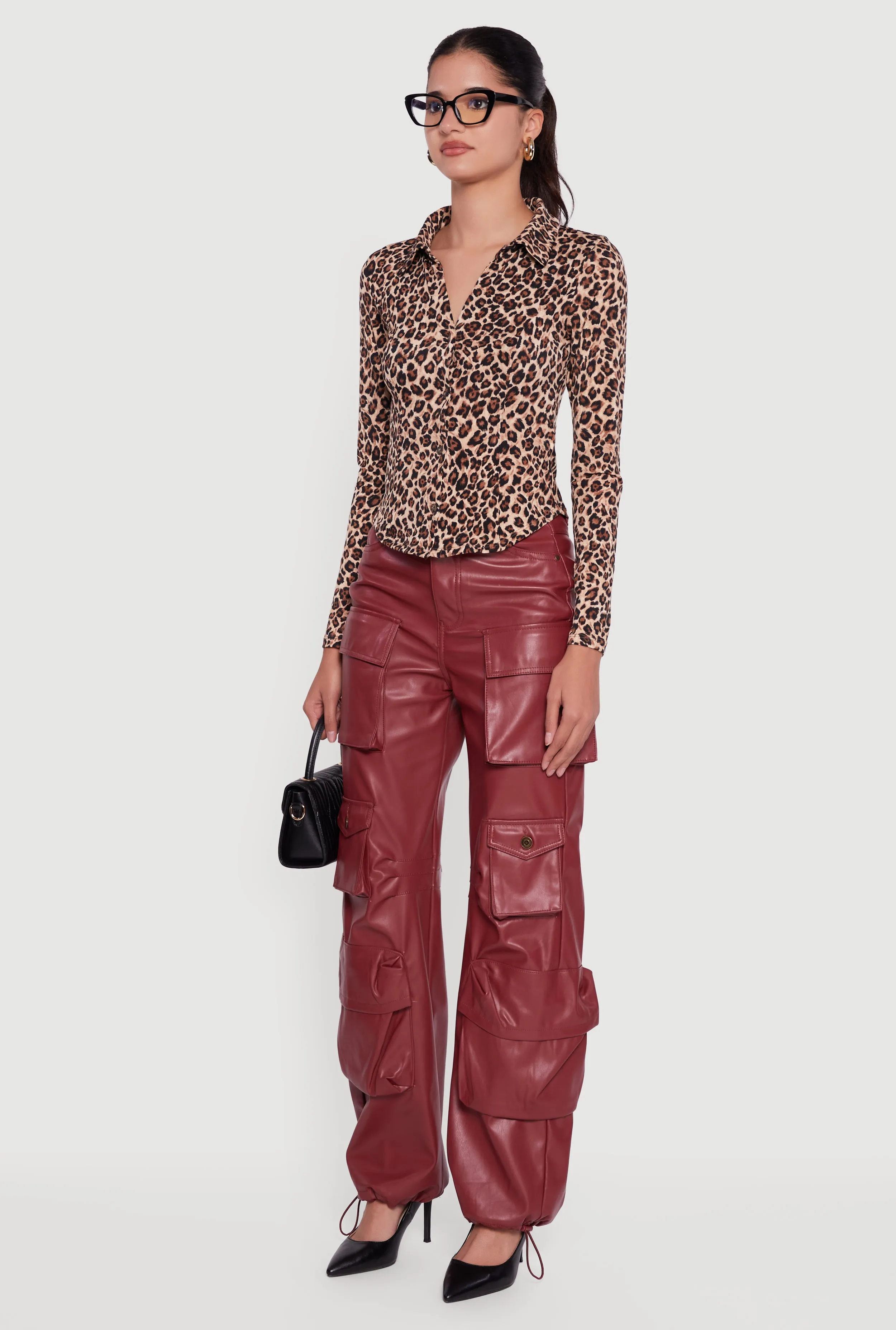 Leopard Print Long Sleeve Button Front Shirt sold by Rainbow product image thumbnail 5