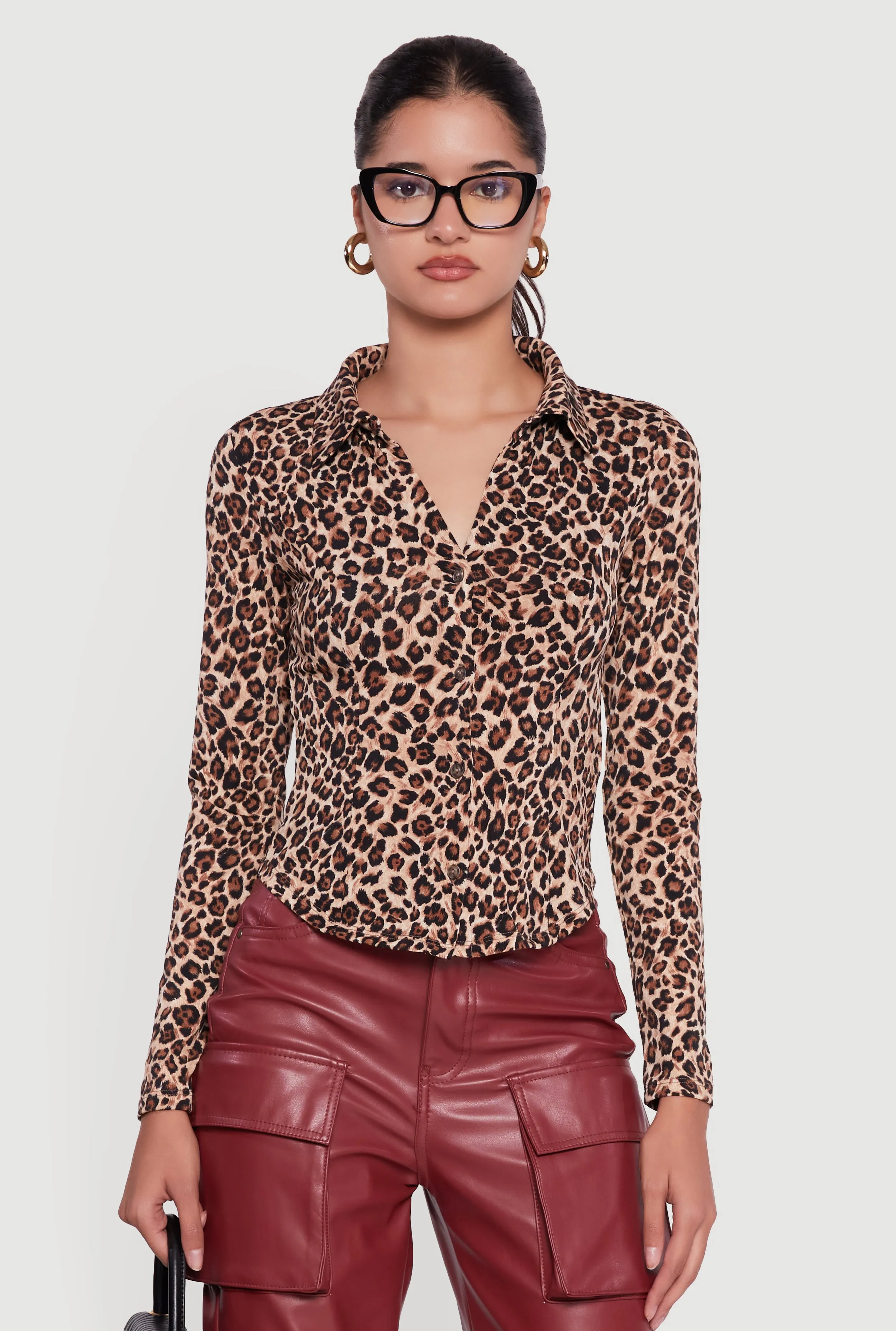 Leopard Print Long Sleeve Button Front Shirt sold by Rainbow product image thumbnail 2