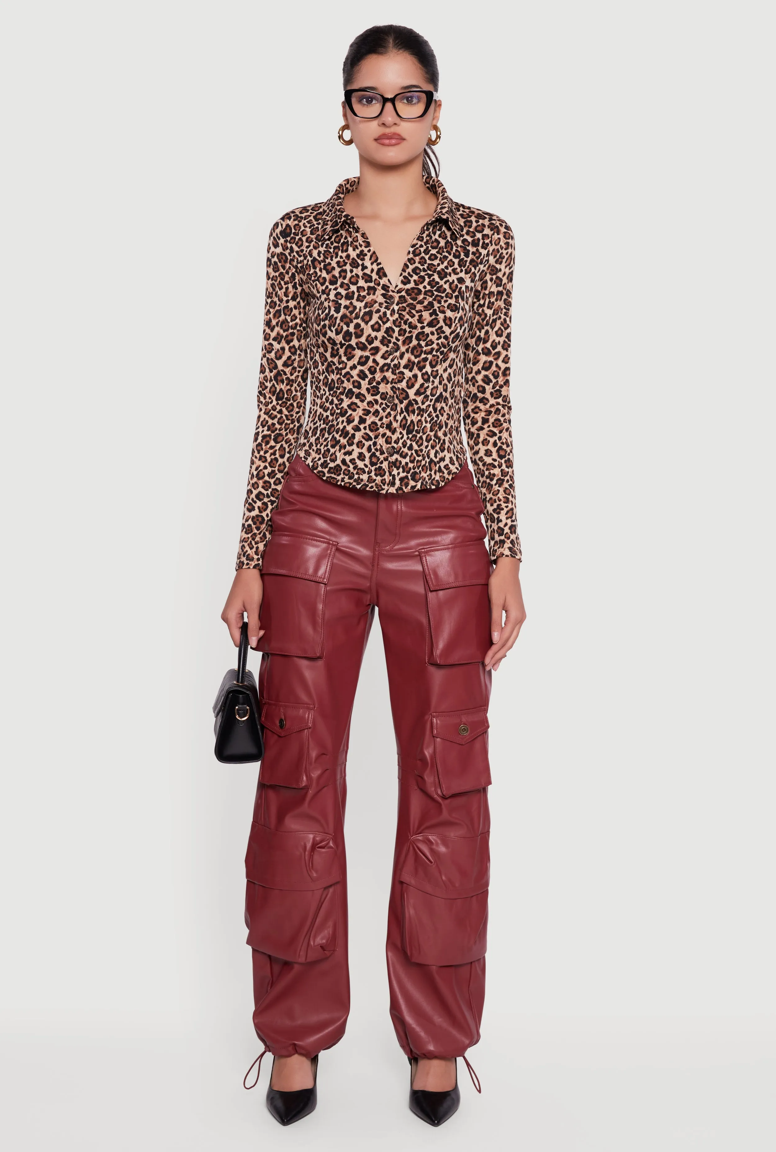 Leopard Print Long Sleeve Button Front Shirt sold by Rainbow product image thumbnail 3