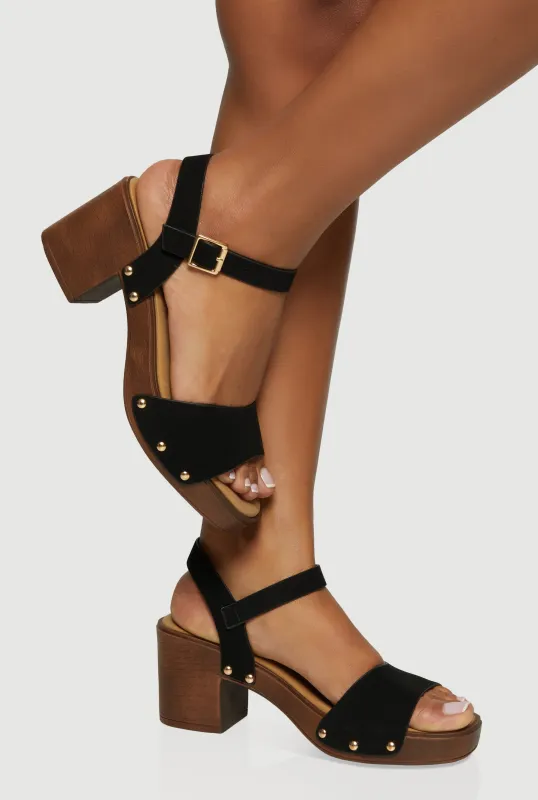 Wooden Block Heel Studded Buckle Strap Sandals sold by Rainbow