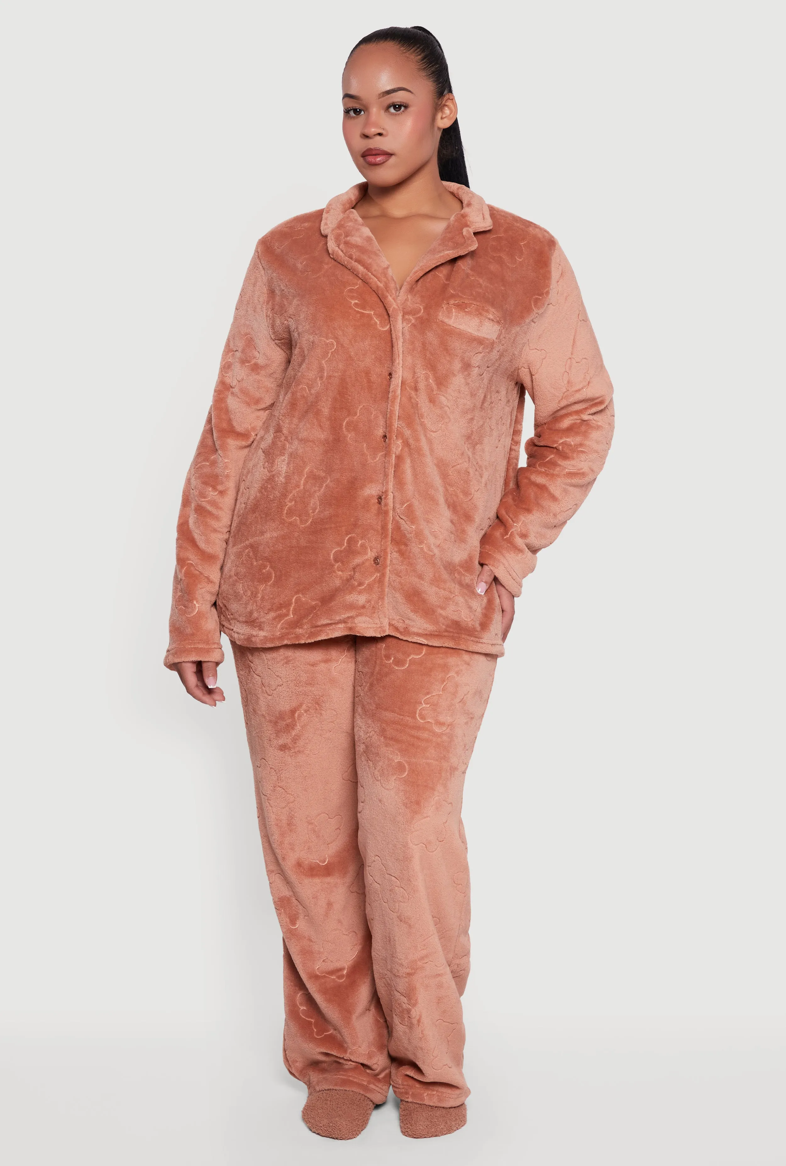 Plus Size Patterned Plush Pajama and Pants with Socks Set sold by Rainbow product image thumbnail 2