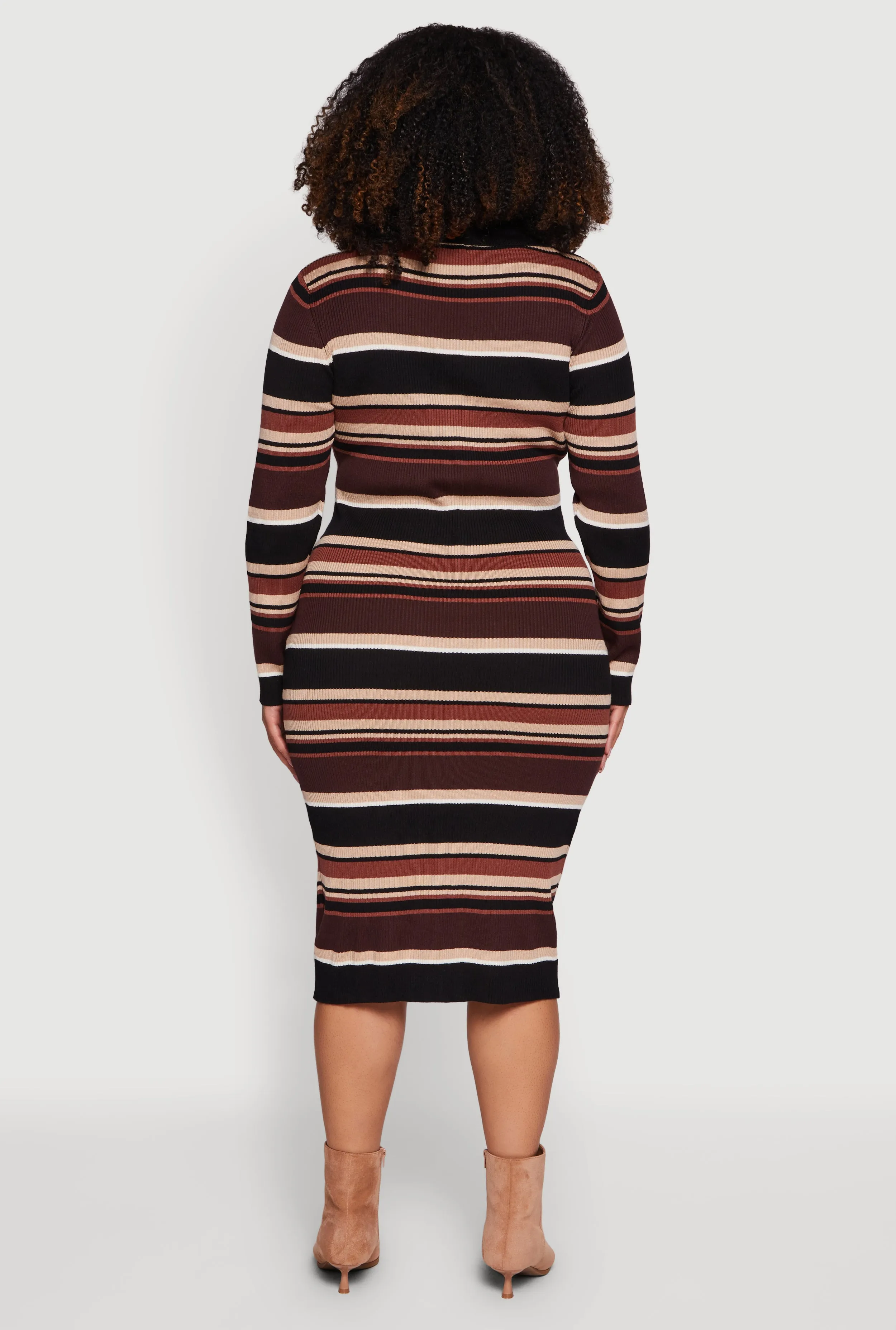 Plus Size Collared Front Slit Striped Sweater Dress sold by Rainbow product image thumbnail 5