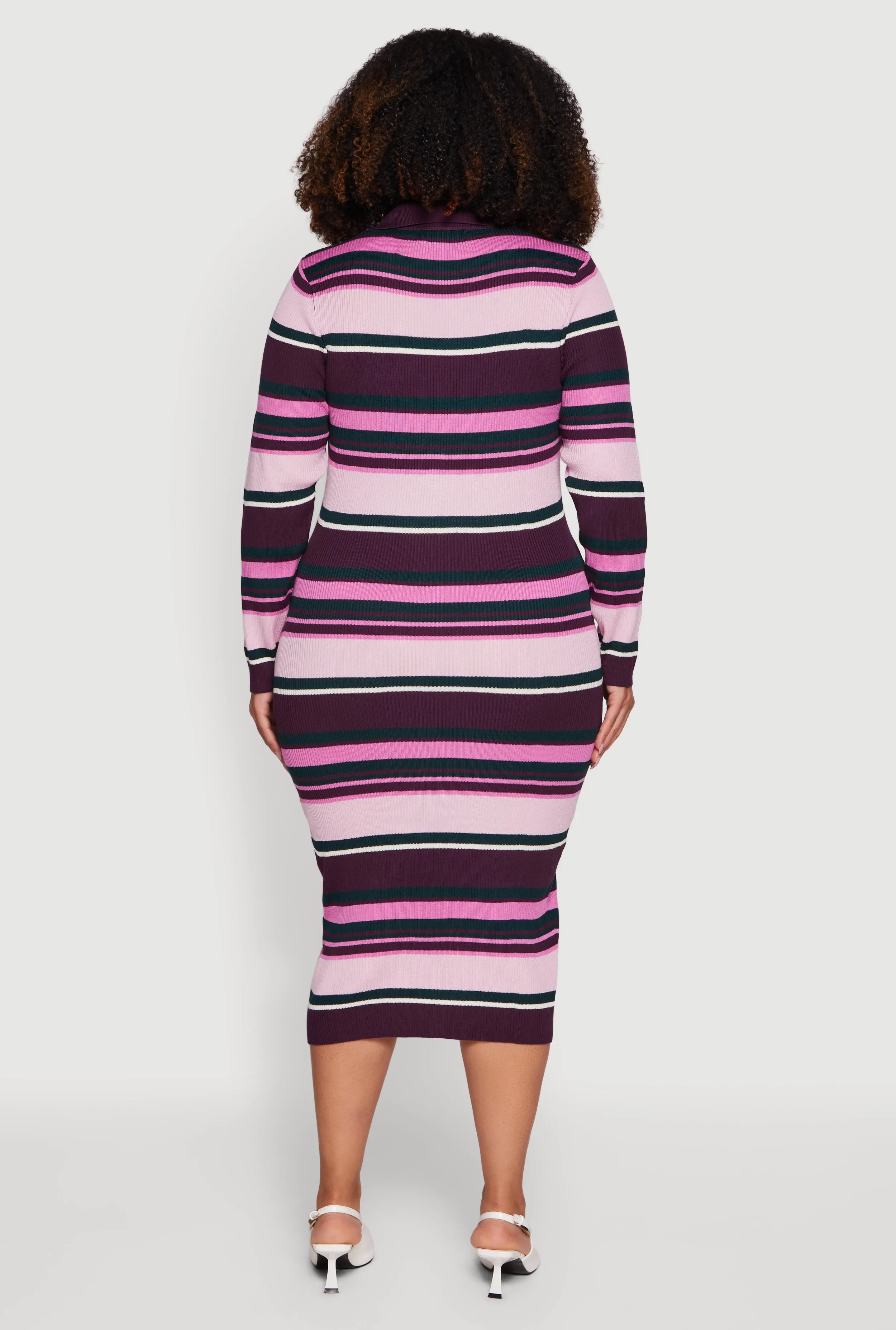 Plus Size Collared Front Slit Striped Sweater Dress sold by Rainbow product image thumbnail 5