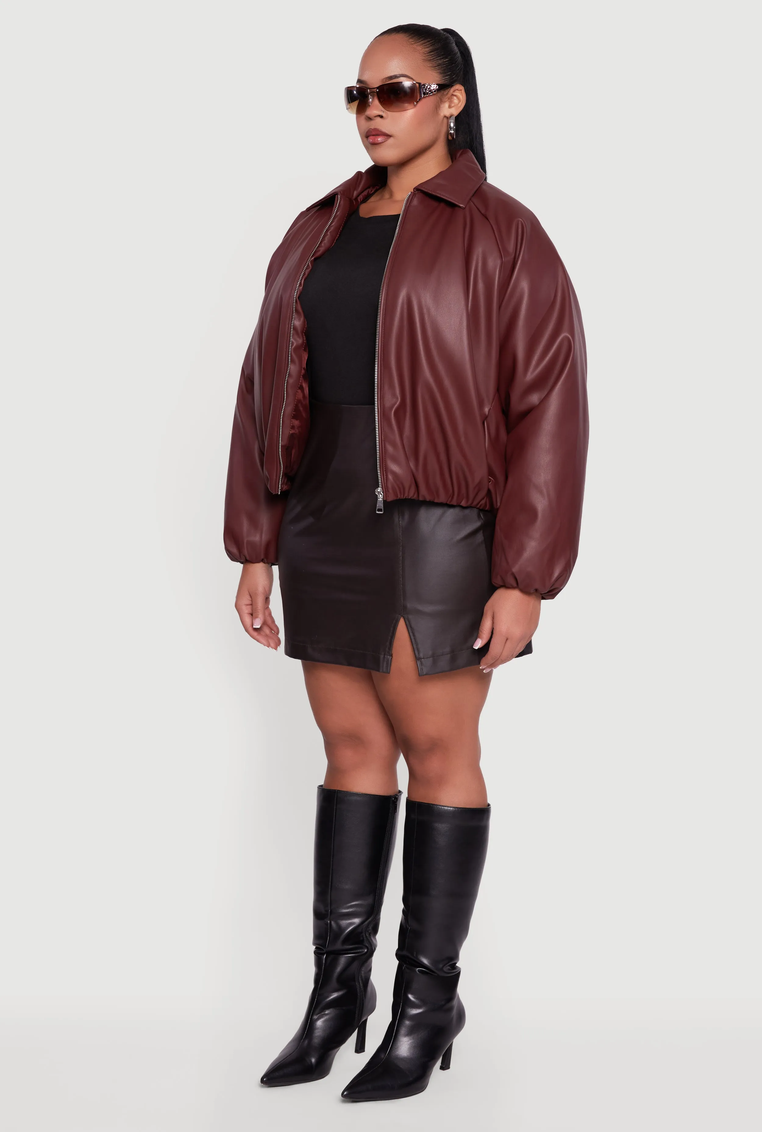 Plus Size Faux Leather Zip Front Bubble Hem Jacket sold by Rainbow product image thumbnail 5
