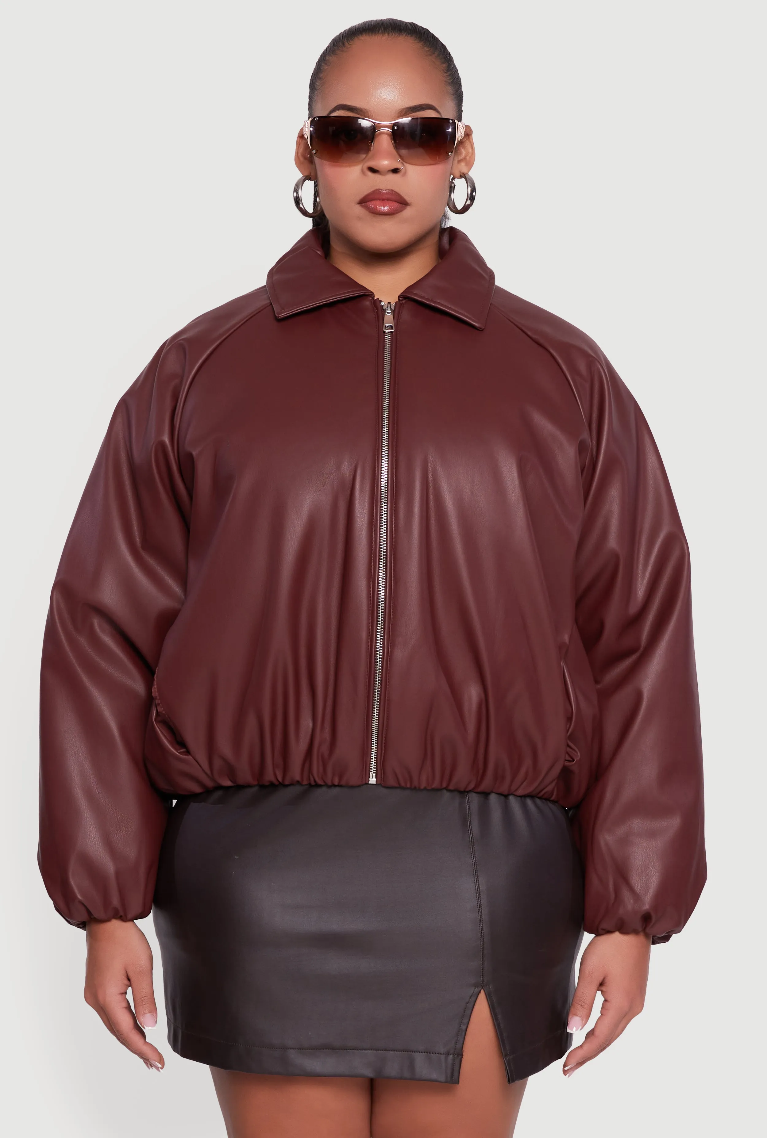 Plus Size Faux Leather Zip Front Bubble Hem Jacket sold by Rainbow product image thumbnail 2