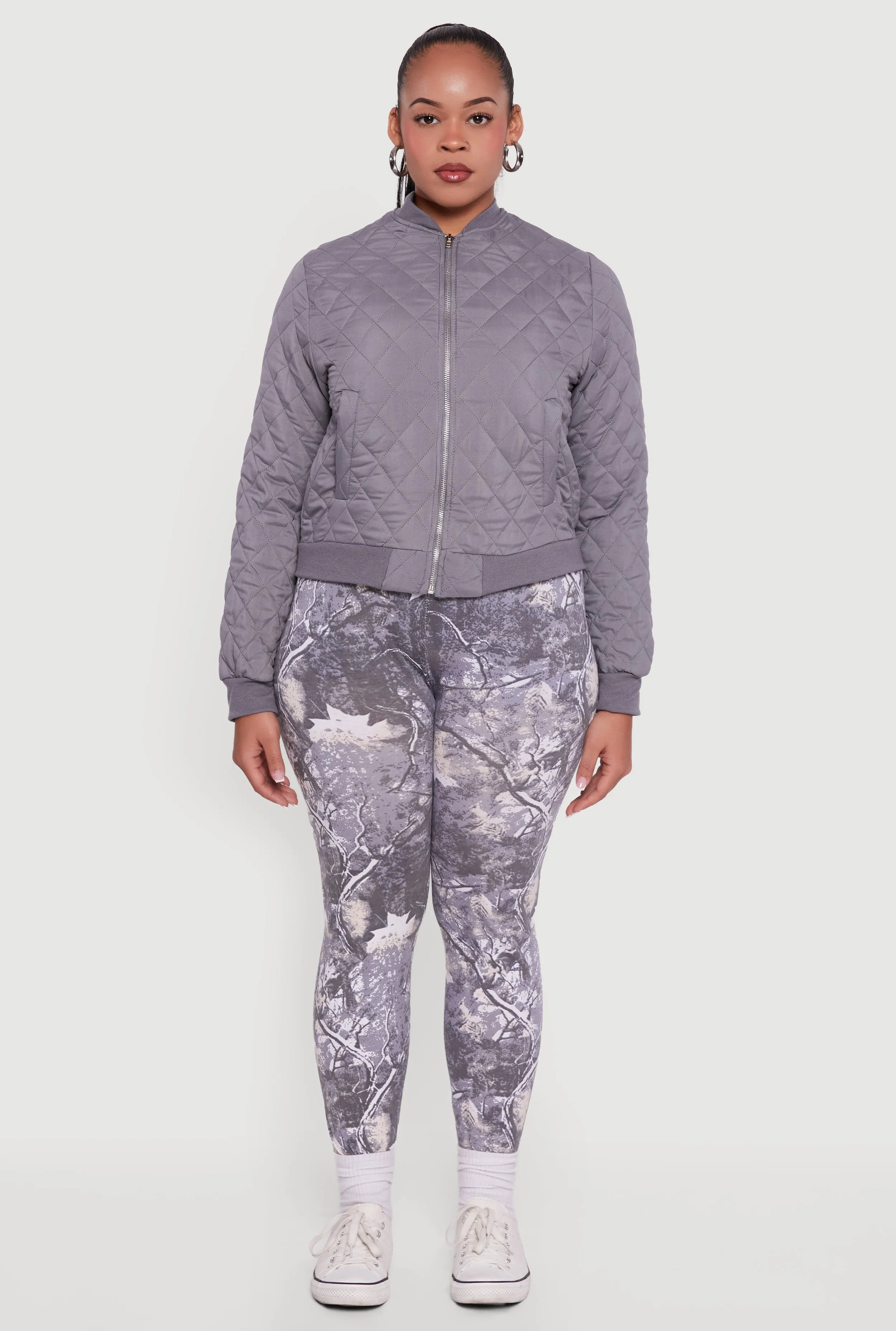 Plus Size Zip Front Quilted Bomber Jacket sold by Rainbow product image thumbnail 3