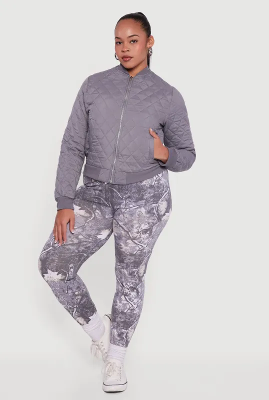Plus Size Zip Front Quilted Bomber Jacket sold by Rainbow