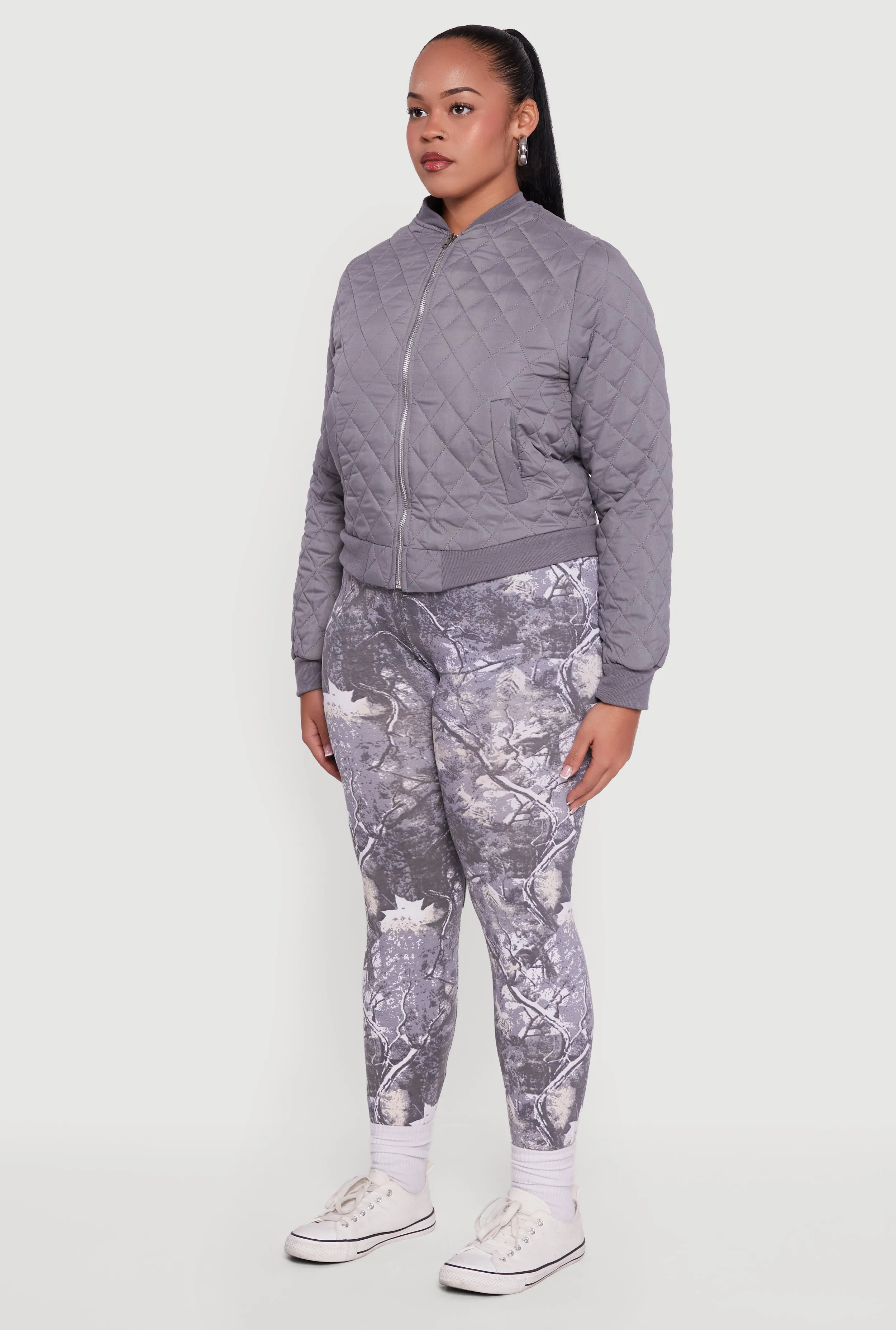 Plus Size Zip Front Quilted Bomber Jacket sold by Rainbow product image thumbnail 5