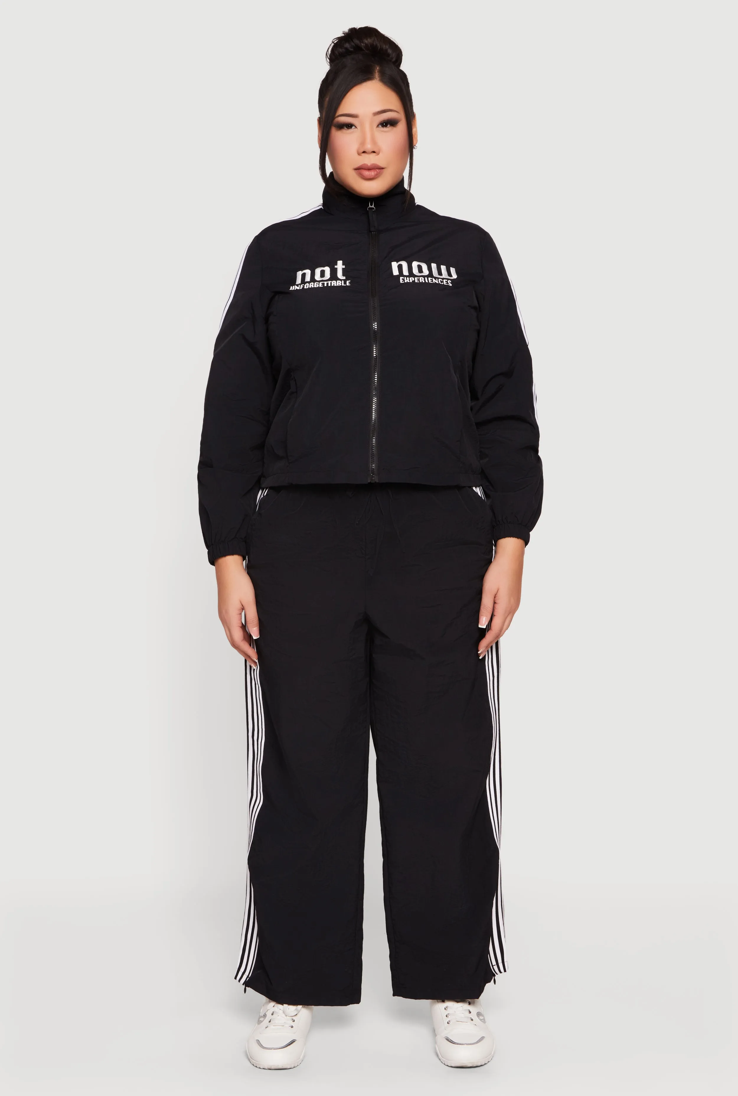 Plus Size Not Now Embroidered Windbreaker sold by Rainbow