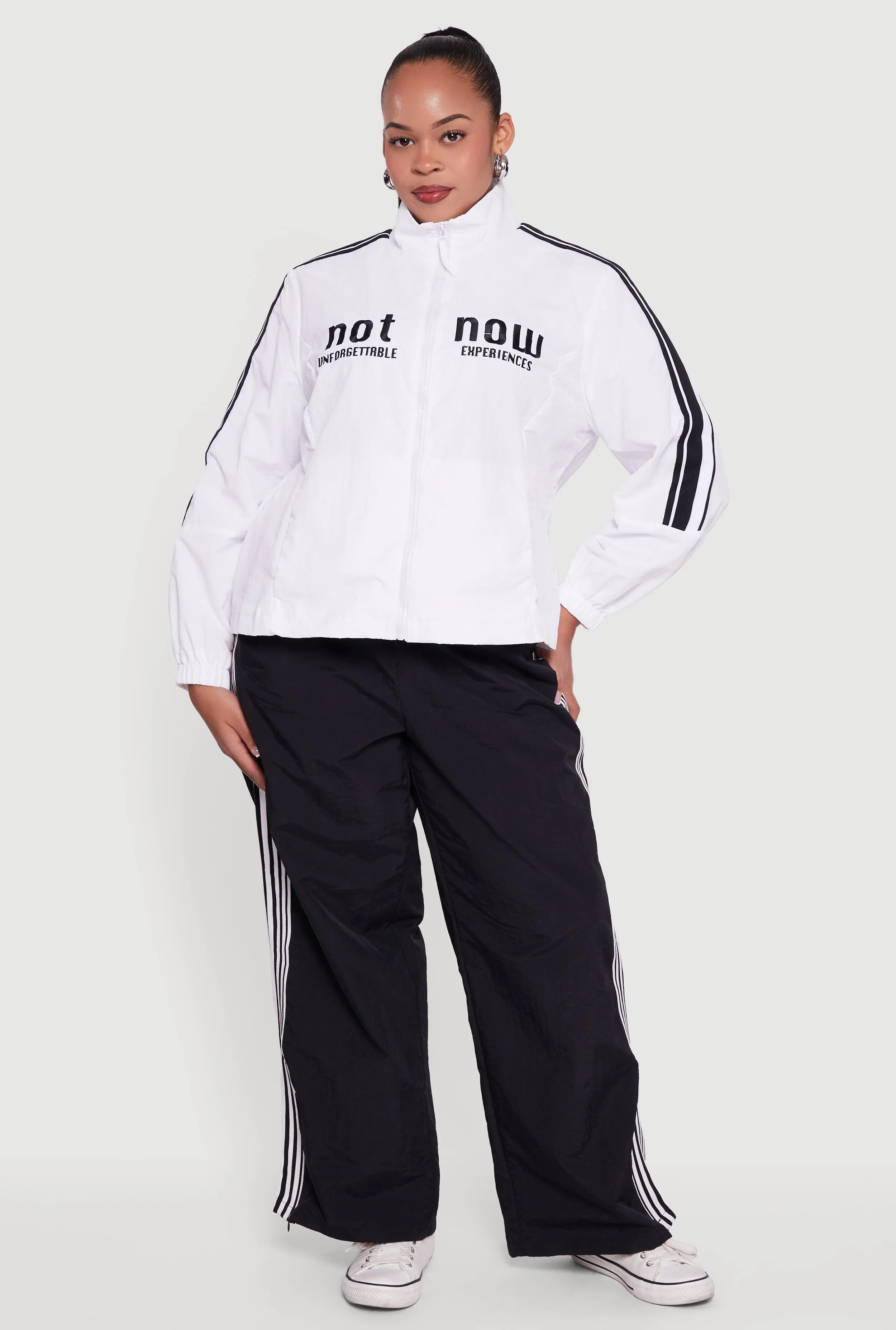 Plus Size Not Now Embroidered Windbreaker sold by Rainbow