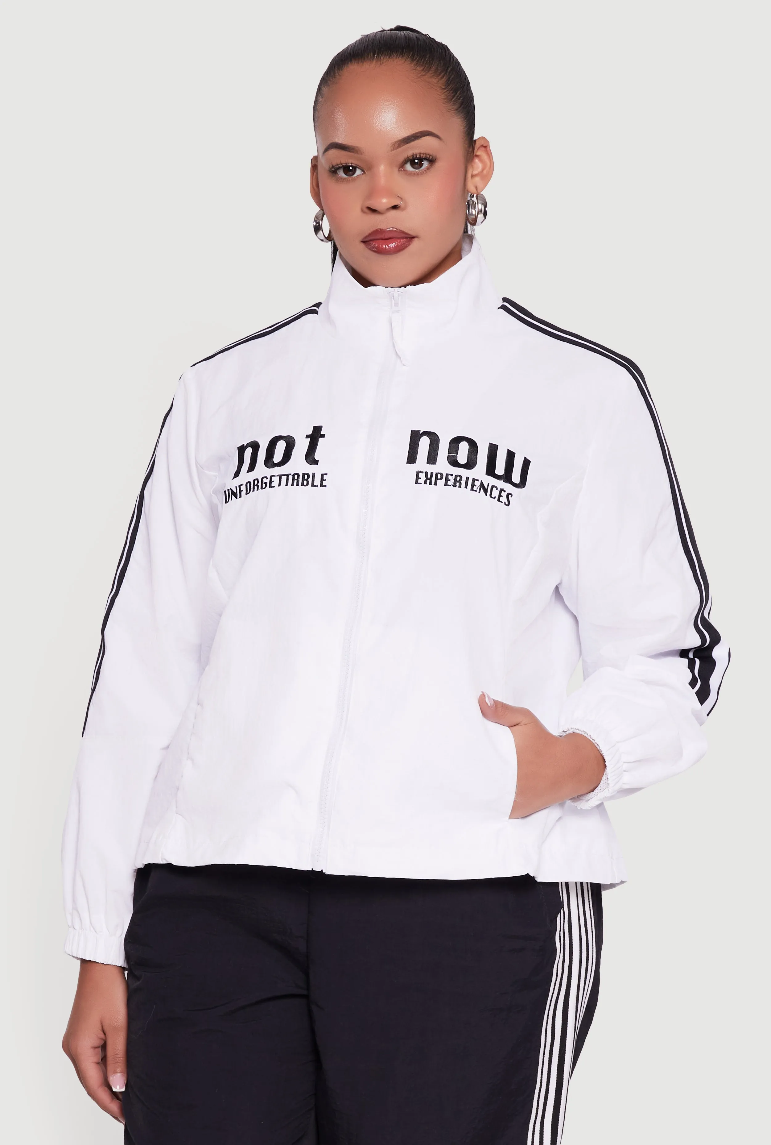 Plus Size Not Now Embroidered Windbreaker sold by Rainbow product image thumbnail 2