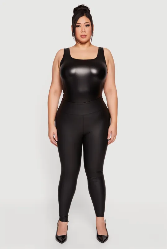 Plus Size High Waisted Faux Leather Leggings sold by Rainbow