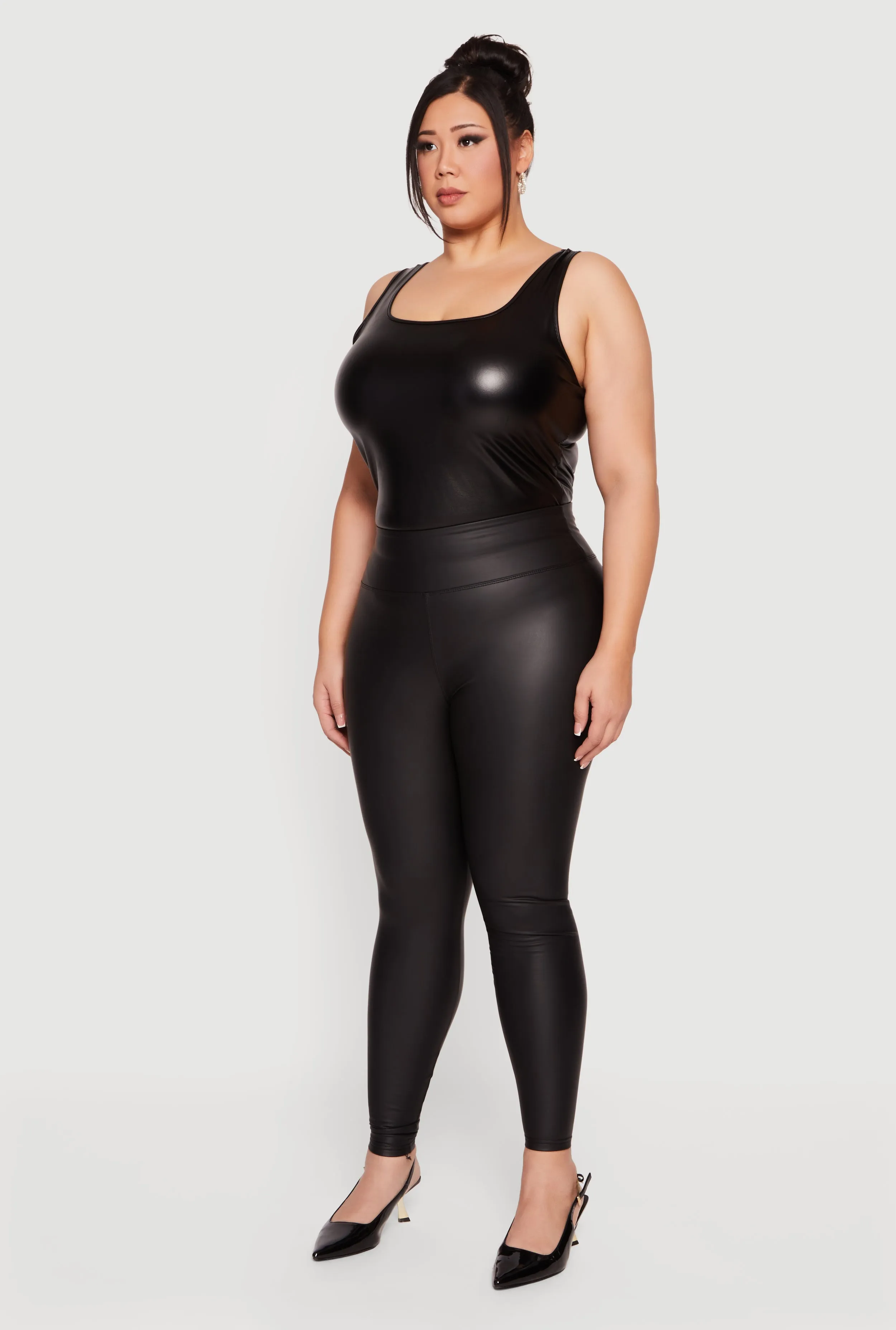 Plus Size High Waisted Faux Leather Leggings sold by Rainbow product image thumbnail 3