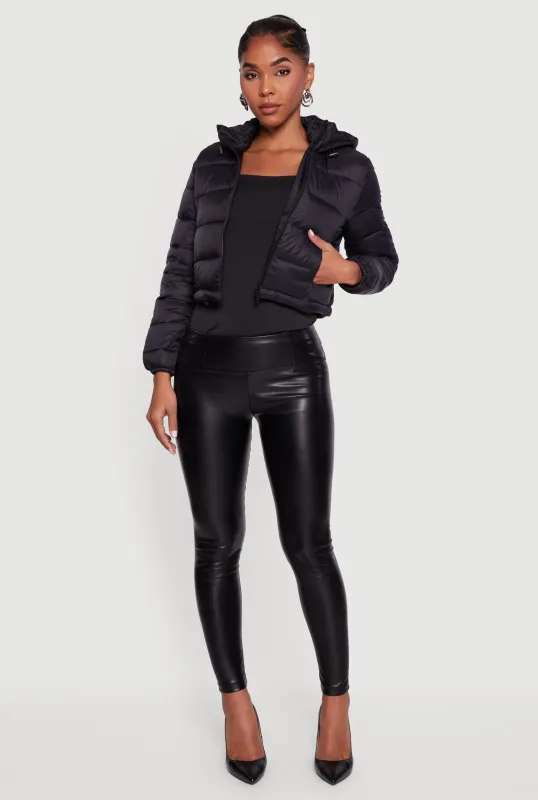 Hooded Cropped Puffer Jacket with Zip Pockets sold by Rainbow