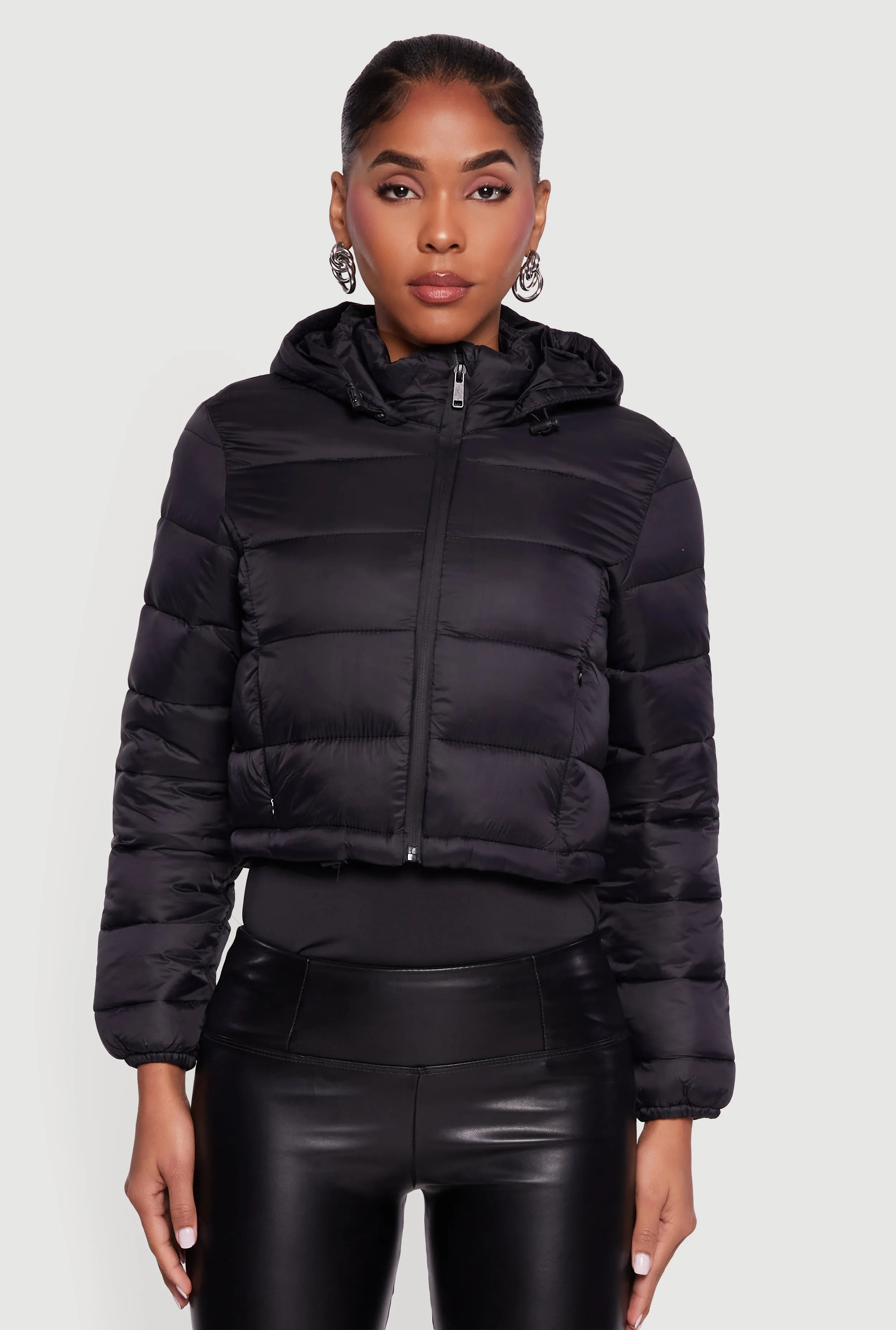 Hooded Cropped Puffer Jacket with Zip Pockets sold by Rainbow product image thumbnail 2