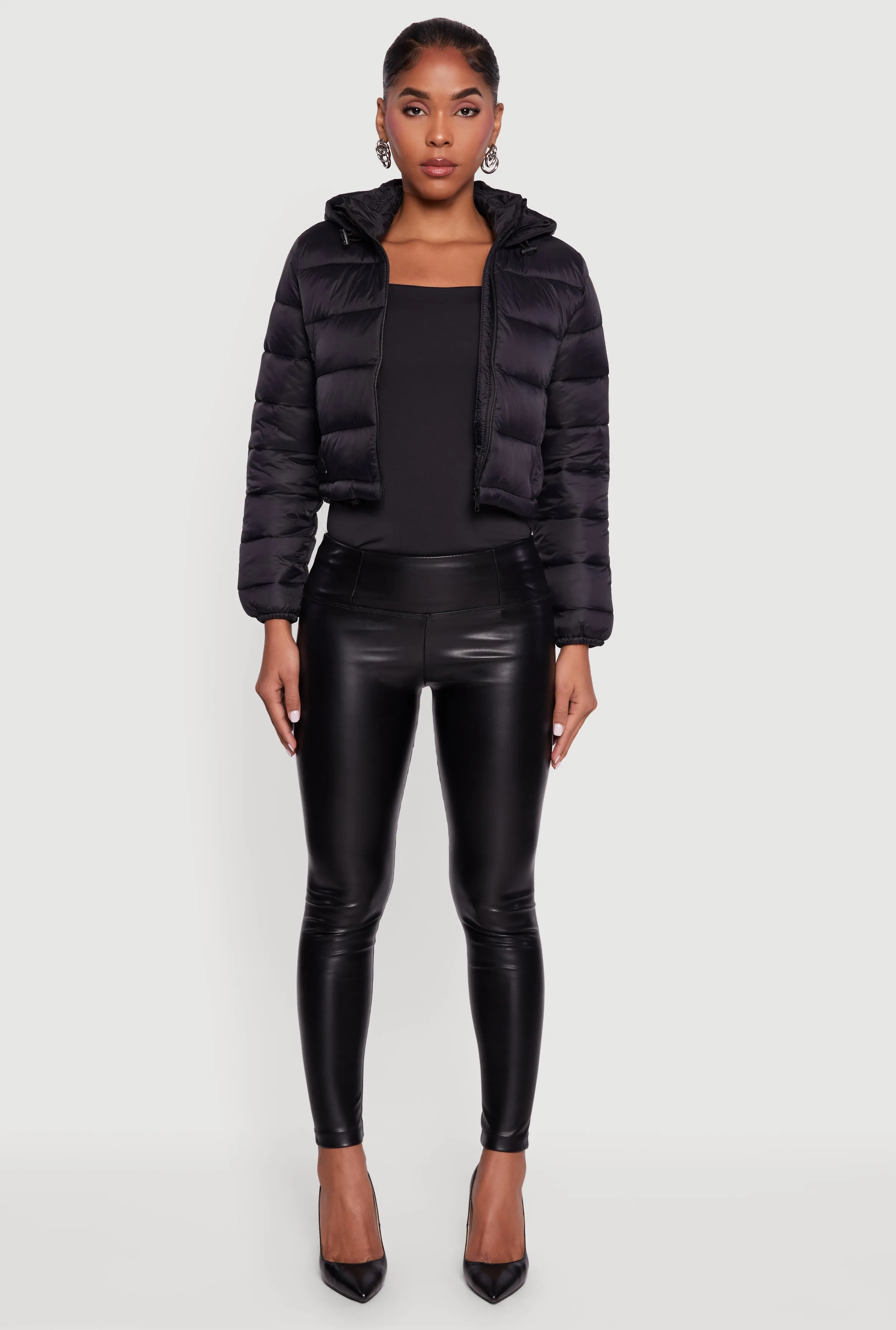 Hooded Cropped Puffer Jacket with Zip Pockets sold by Rainbow product image thumbnail 3