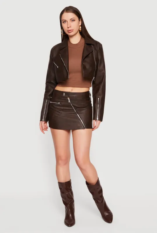 Faux Leather Asymmetrical Zip Mini Skirt sold by Rainbow