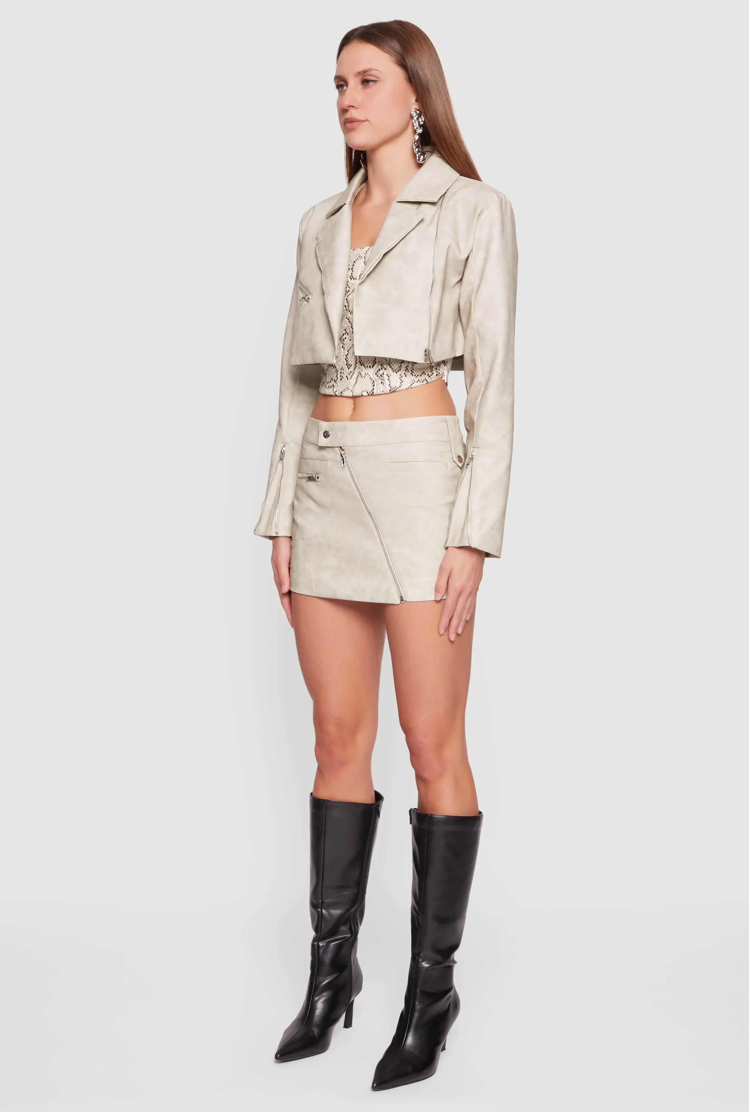 Faux Leather Cropped Biker Jacket sold by Rainbow product image thumbnail 5