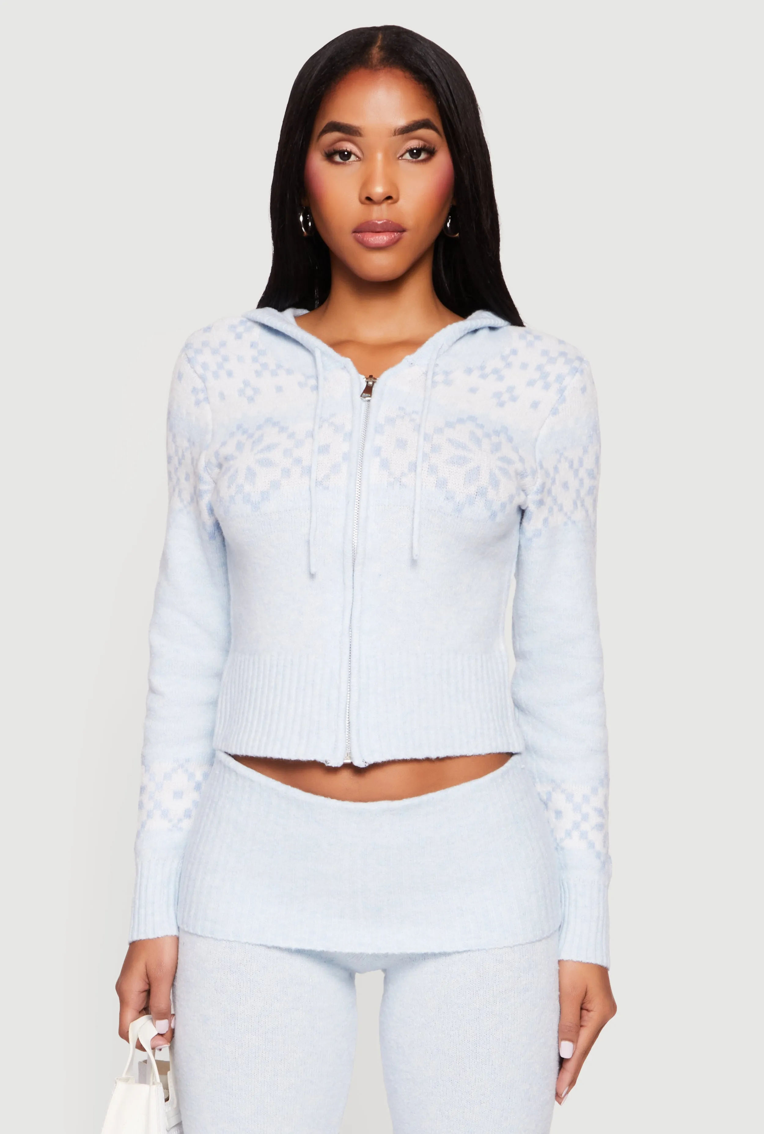 Almost Famous Fair Isle Zip Front Cropped Hooded Sweater sold by Rainbow