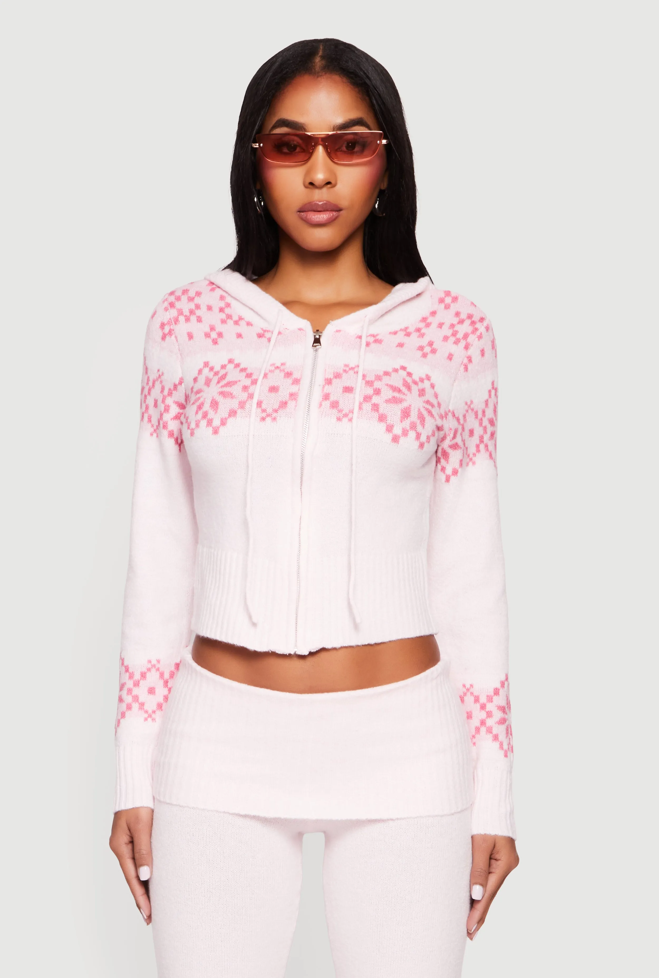Almost Famous Fair Isle Zip Front Cropped Hooded Sweater sold by Rainbow product image thumbnail 2