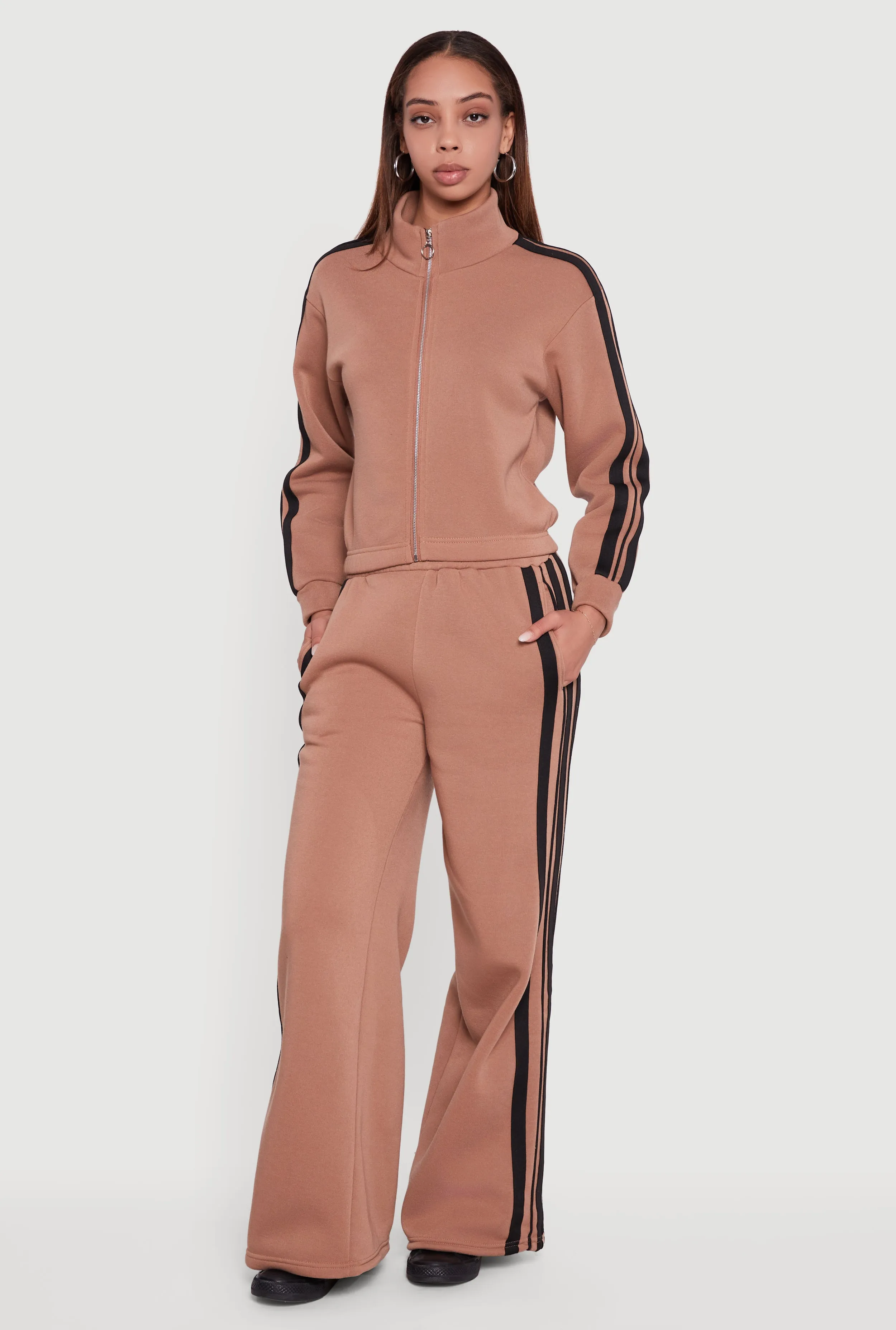 Contrast Trim Fleece Lined Wide Leg Pants sold by Rainbow