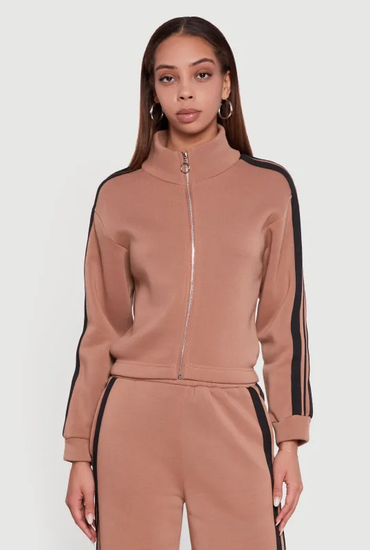 Varsity Stripe Mock Neck Zip Front Sweatshirt sold by Rainbow