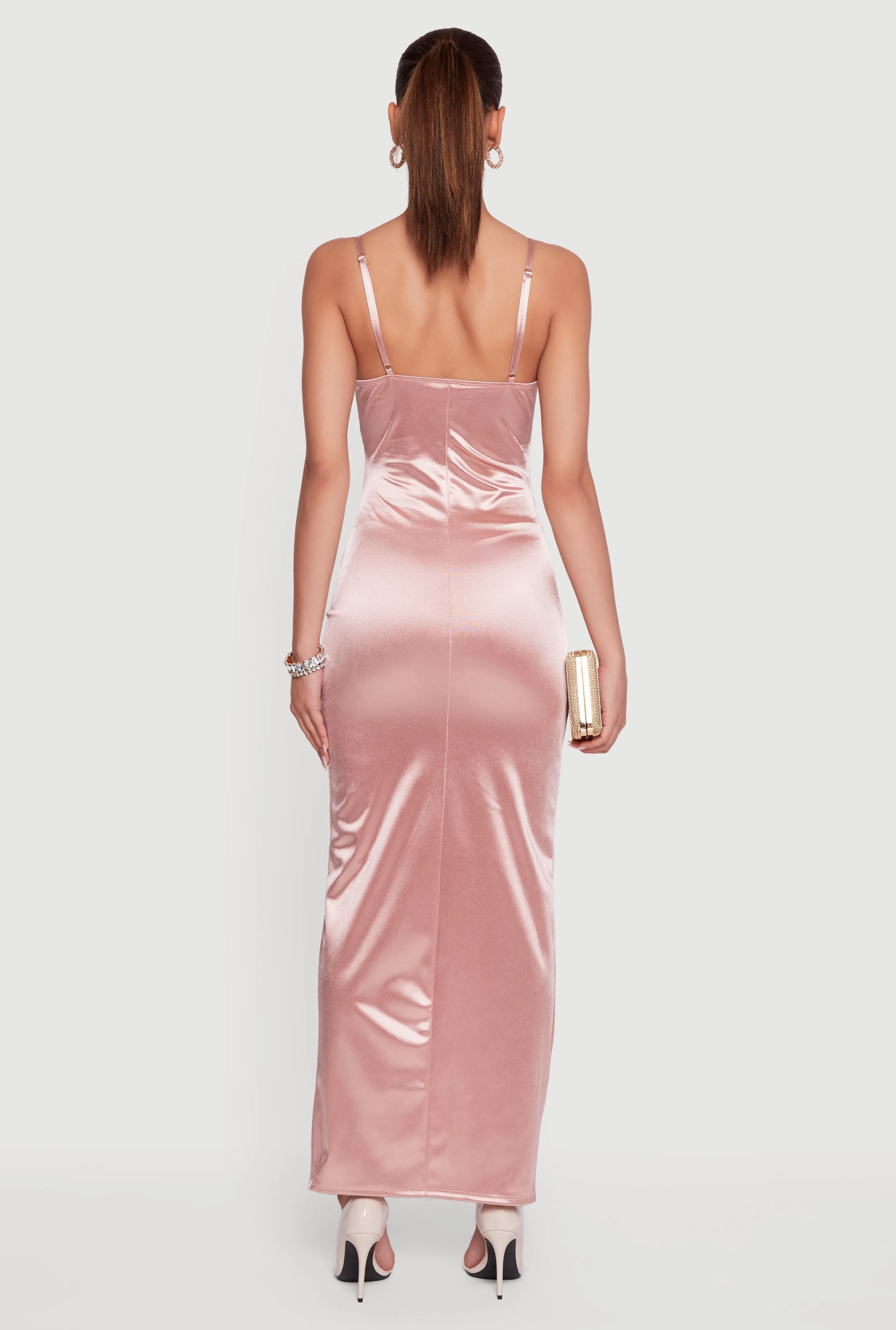 Satin Ruched Faux Wrap Maxi Dress with Side Slit sold by Rainbow product image thumbnail 5