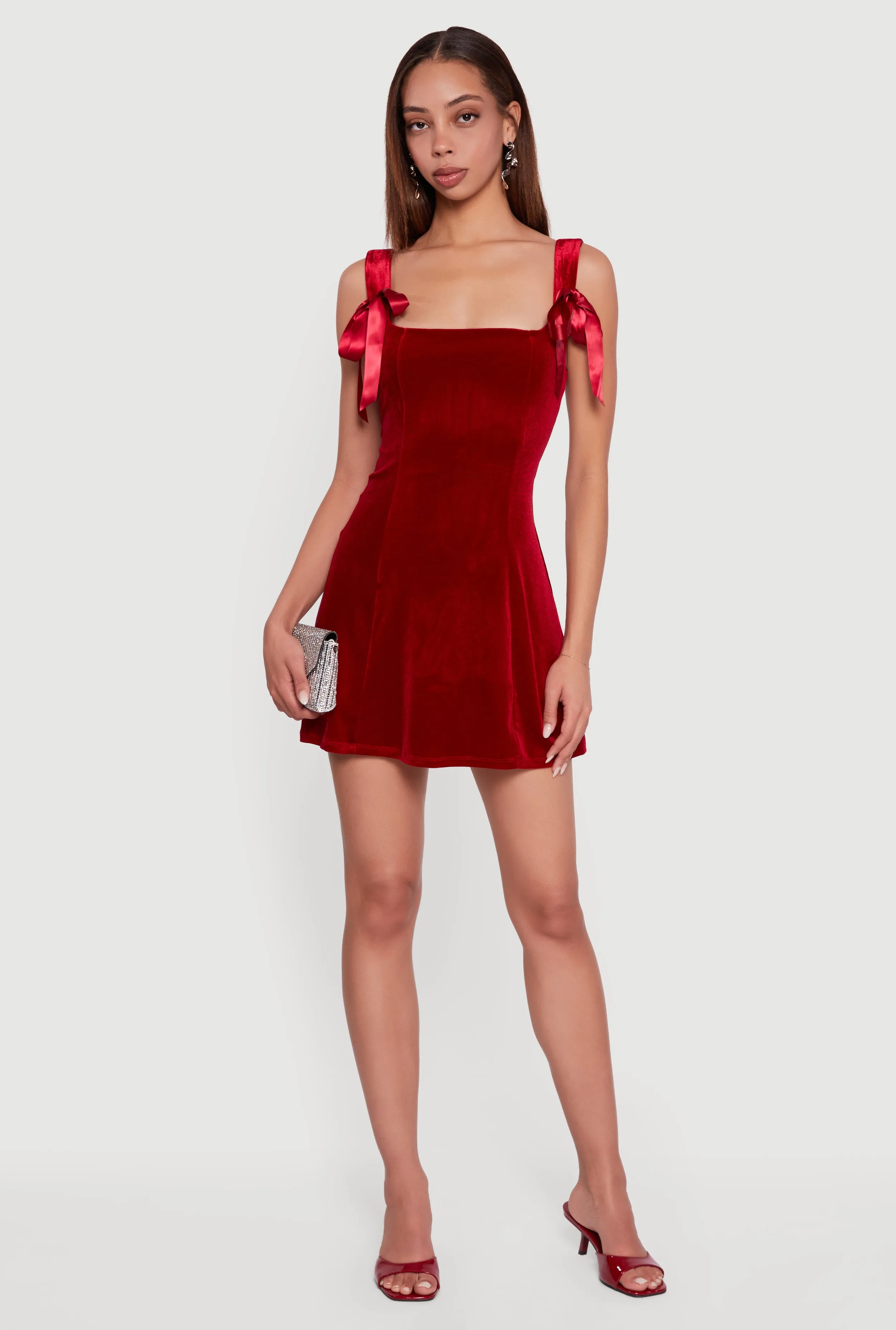Velvet Bow Strap Square Neck Mini Dress sold by Rainbow product image thumbnail 3
