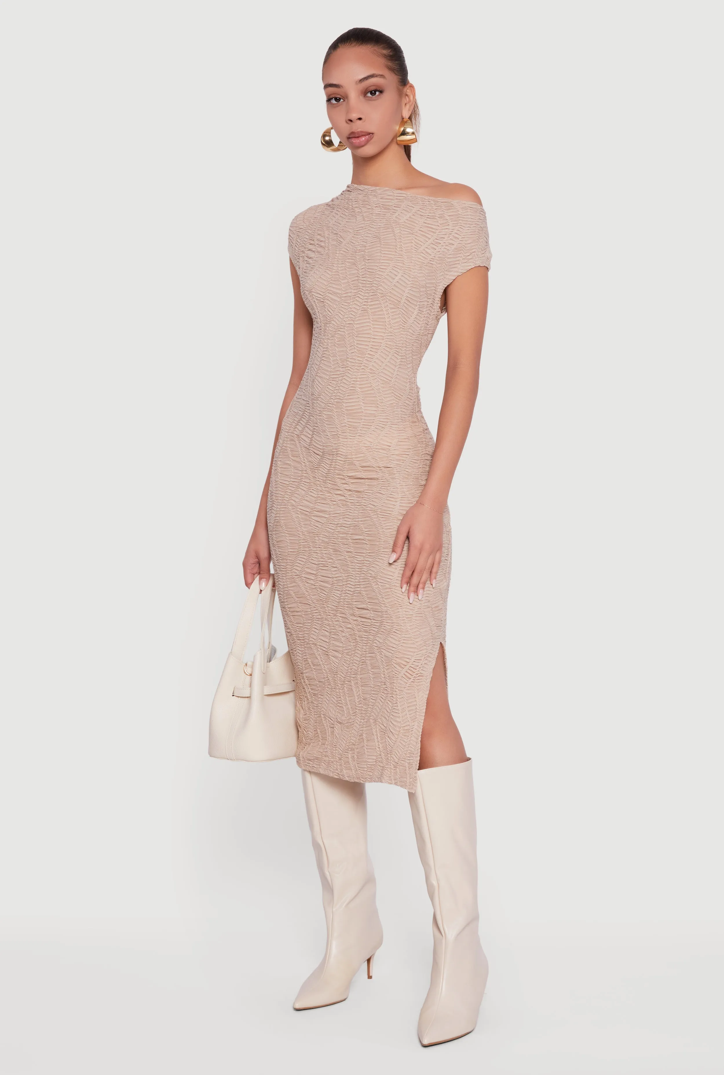 Textured Knit One Shoulder Midi Dress sold by Rainbow product image thumbnail 3