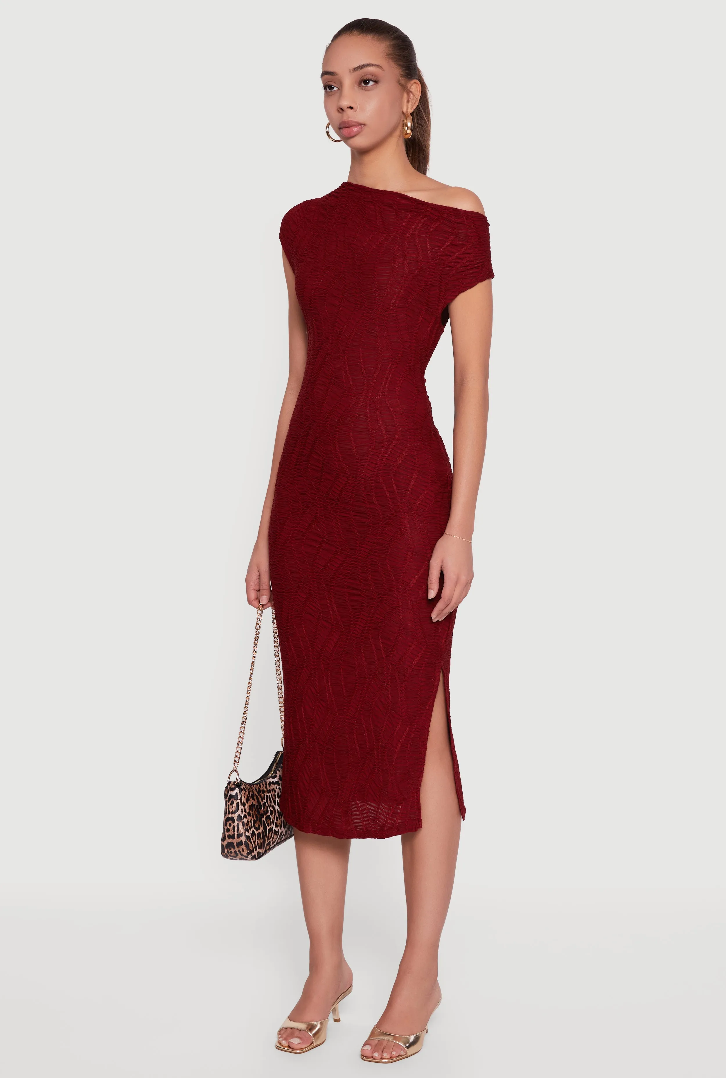 Textured Knit One Shoulder Midi Dress sold by Rainbow product image thumbnail 3