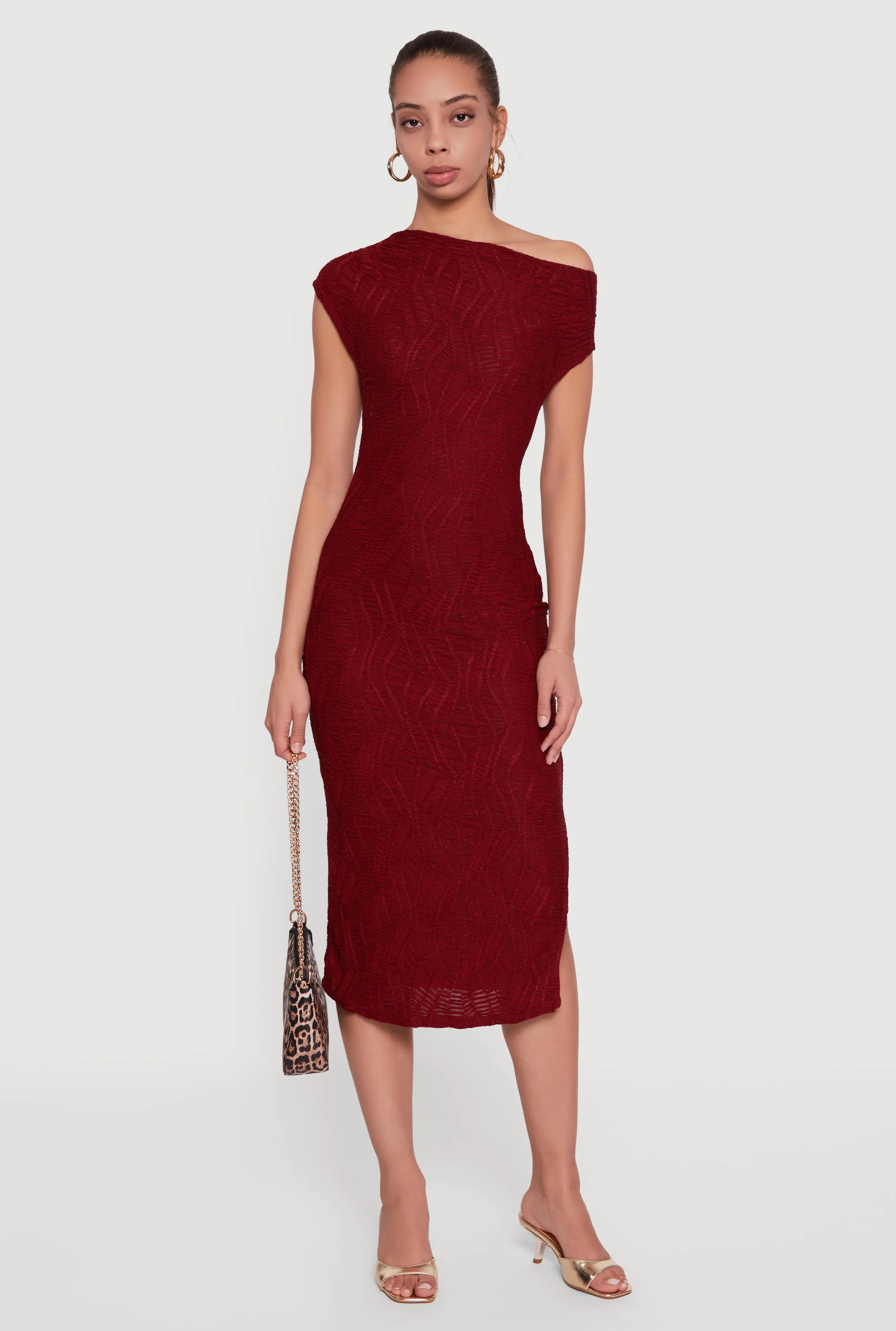 Textured Knit One Shoulder Midi Dress sold by Rainbow