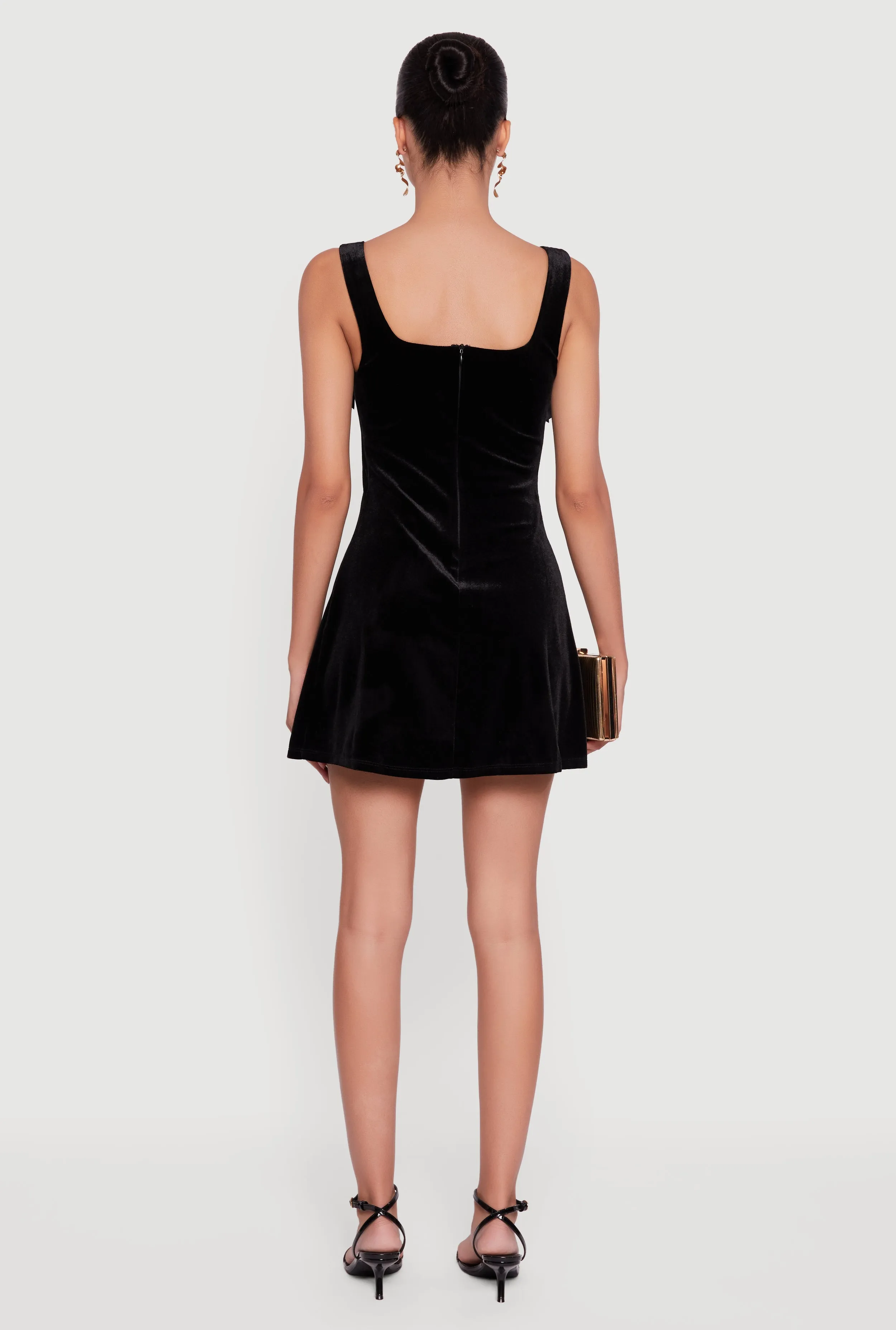 Velvet Bow Strap Square Neck Mini Dress sold by Rainbow product image thumbnail 5