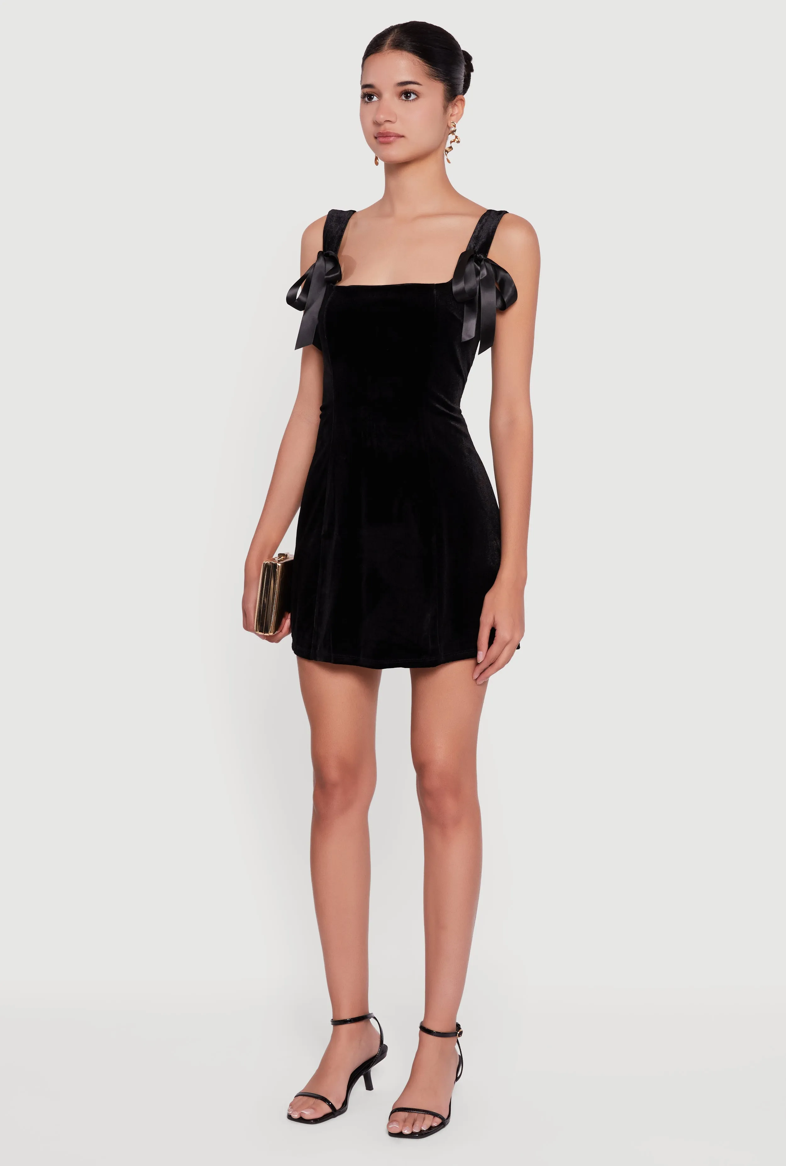 Velvet Bow Strap Square Neck Mini Dress sold by Rainbow product image thumbnail 3