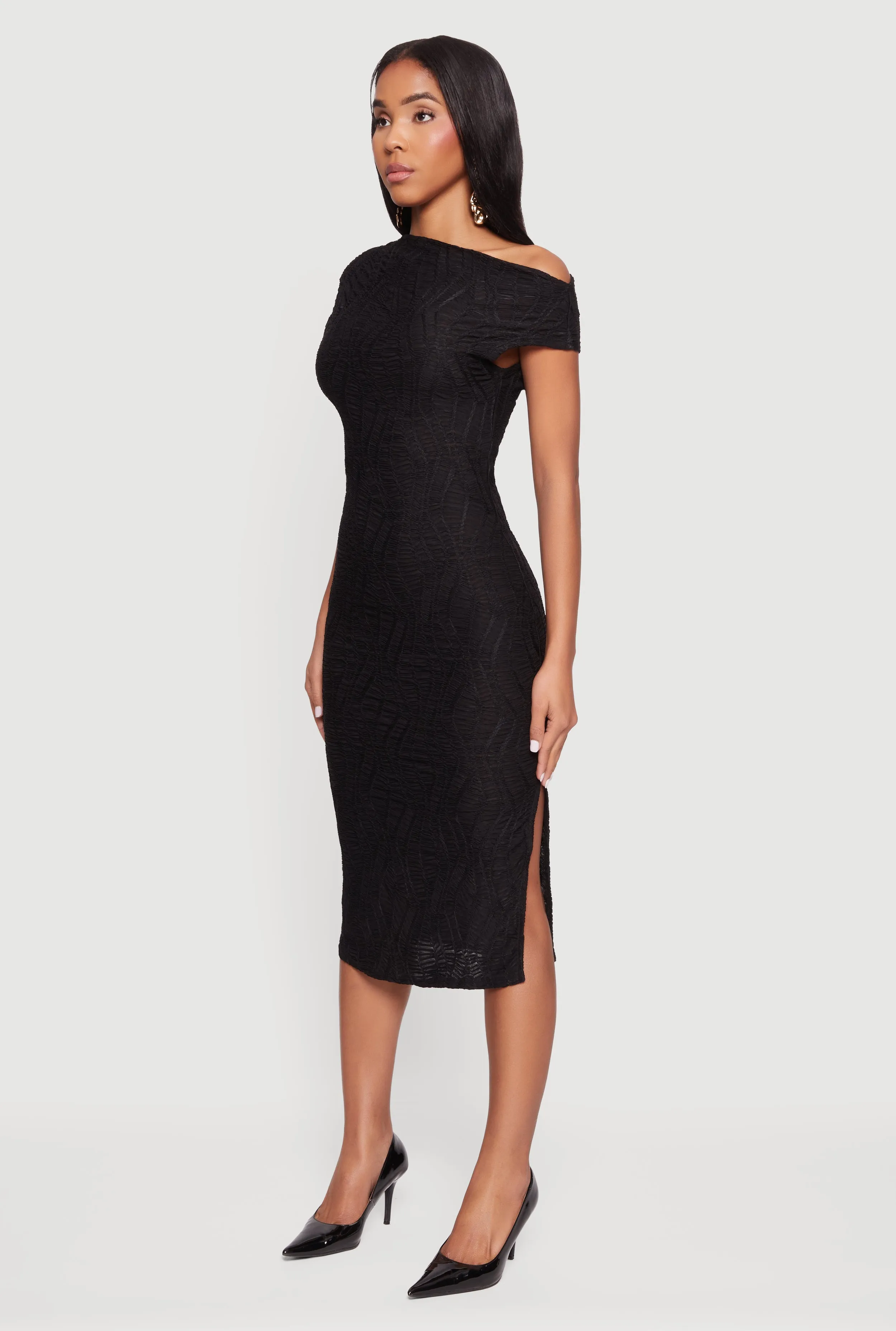 Textured Knit One Shoulder Midi Dress sold by Rainbow product image thumbnail 3
