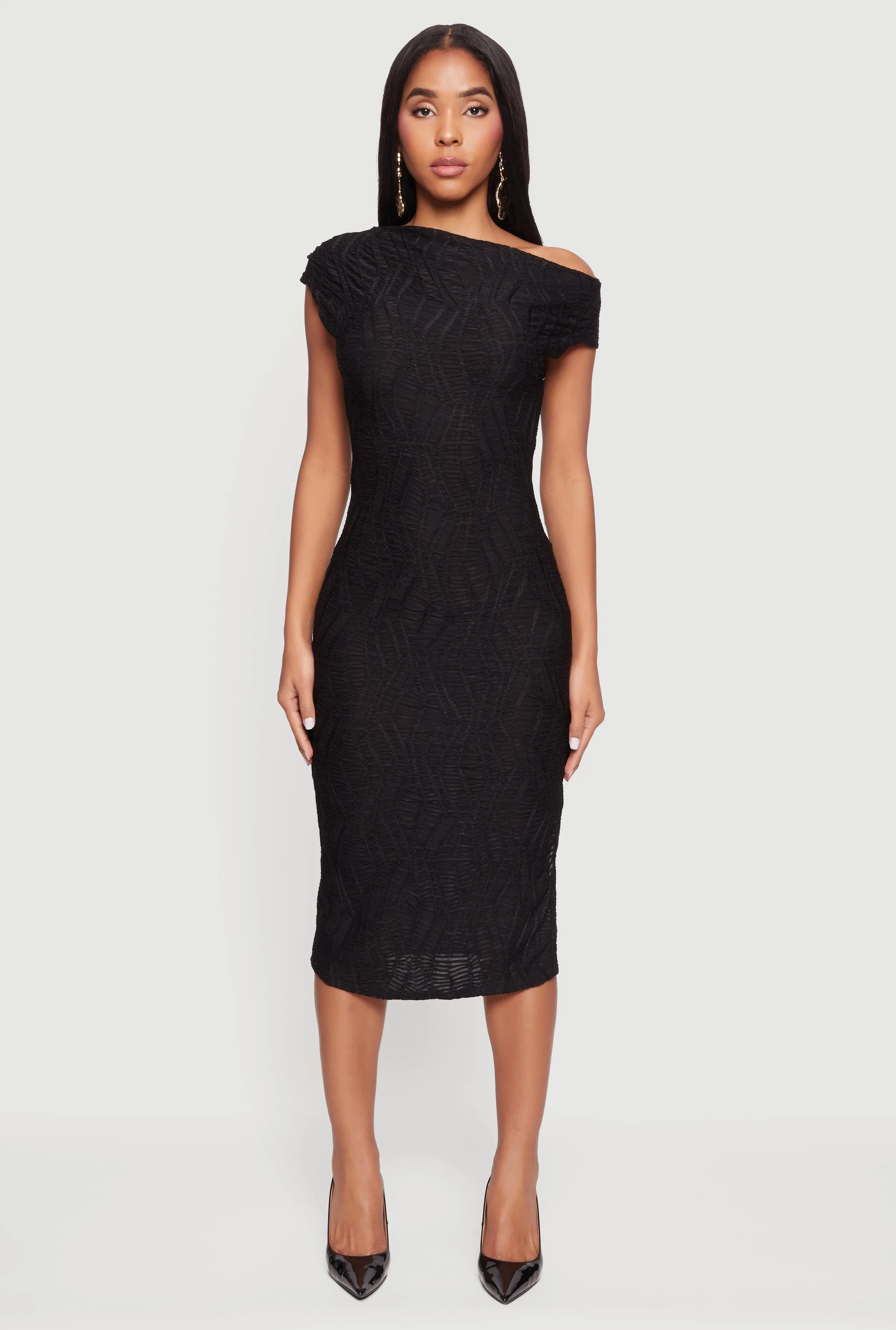 Textured Knit One Shoulder Midi Dress sold by Rainbow product image thumbnail 2