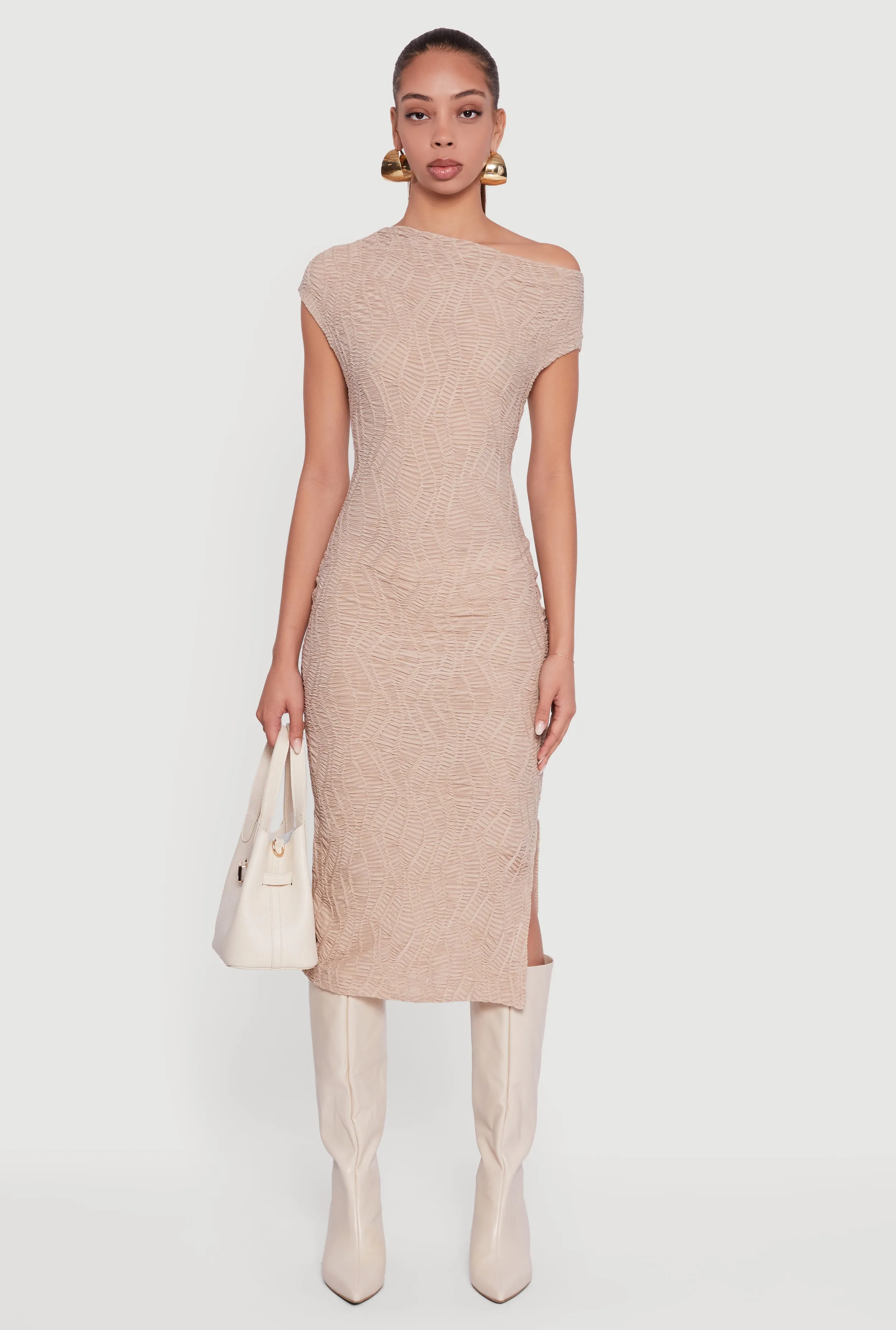 Textured Knit One Shoulder Midi Dress sold by Rainbow product image thumbnail 2