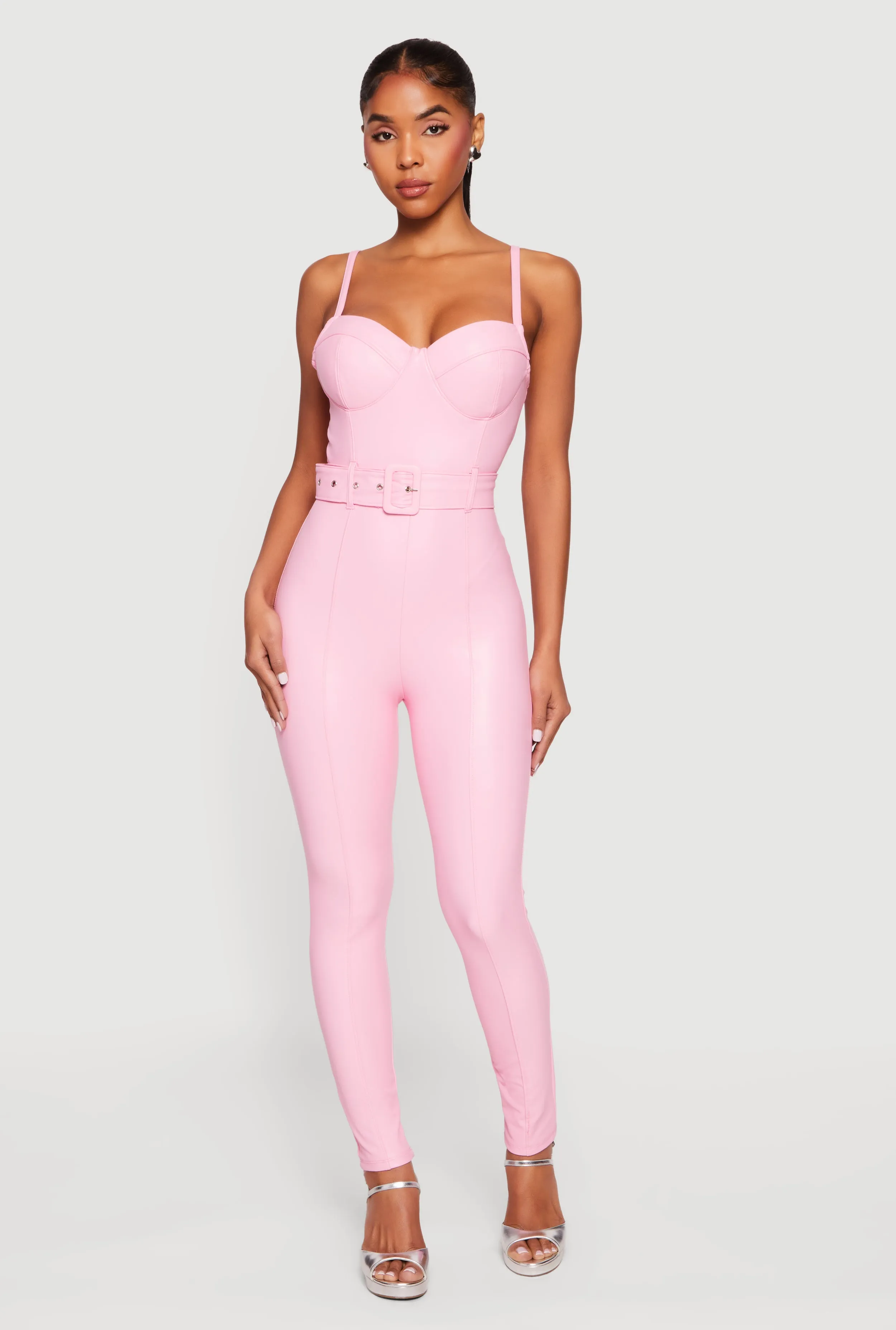 Faux Leather Sweetheart Bustier Jumpsuit sold by Rainbow