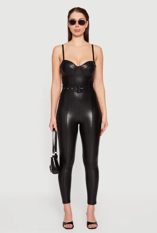 Faux Leather Sweetheart Bustier Jumpsuit sold by Rainbow