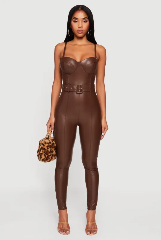 Faux Leather Sweetheart Bustier Jumpsuit sold by Rainbow
