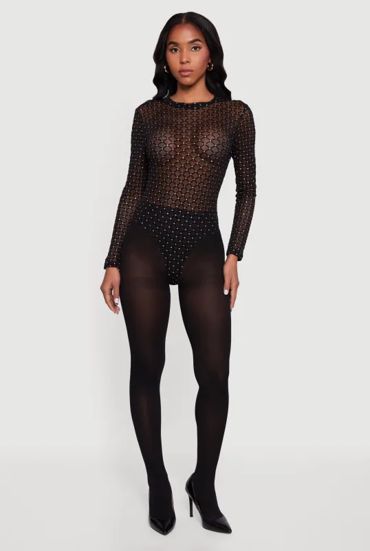 Glitter Patterned Velvet Burnout Mesh Bodysuit sold by Rainbow