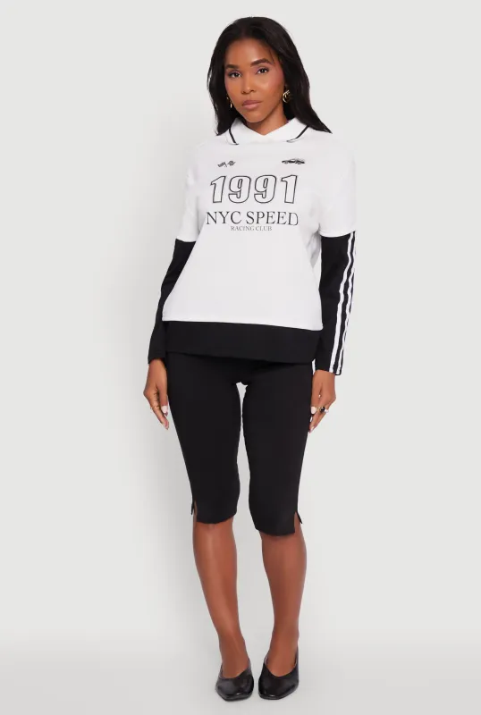 Varsity Stripe Foil Screen Graphic Layered Look Sweatshirt sold by Rainbow