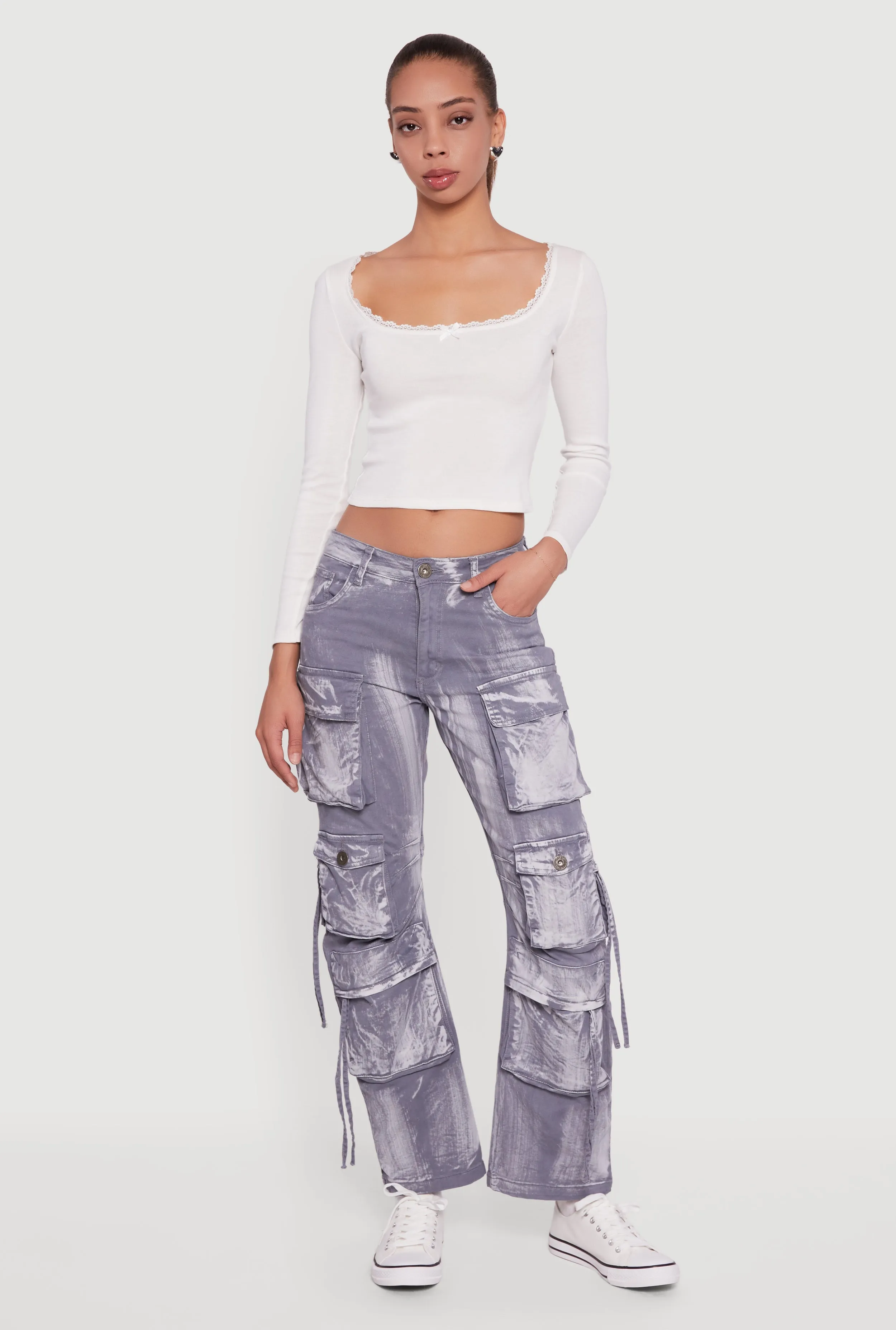 Acid Wash Straight Leg Utility Jeans sold by Rainbow