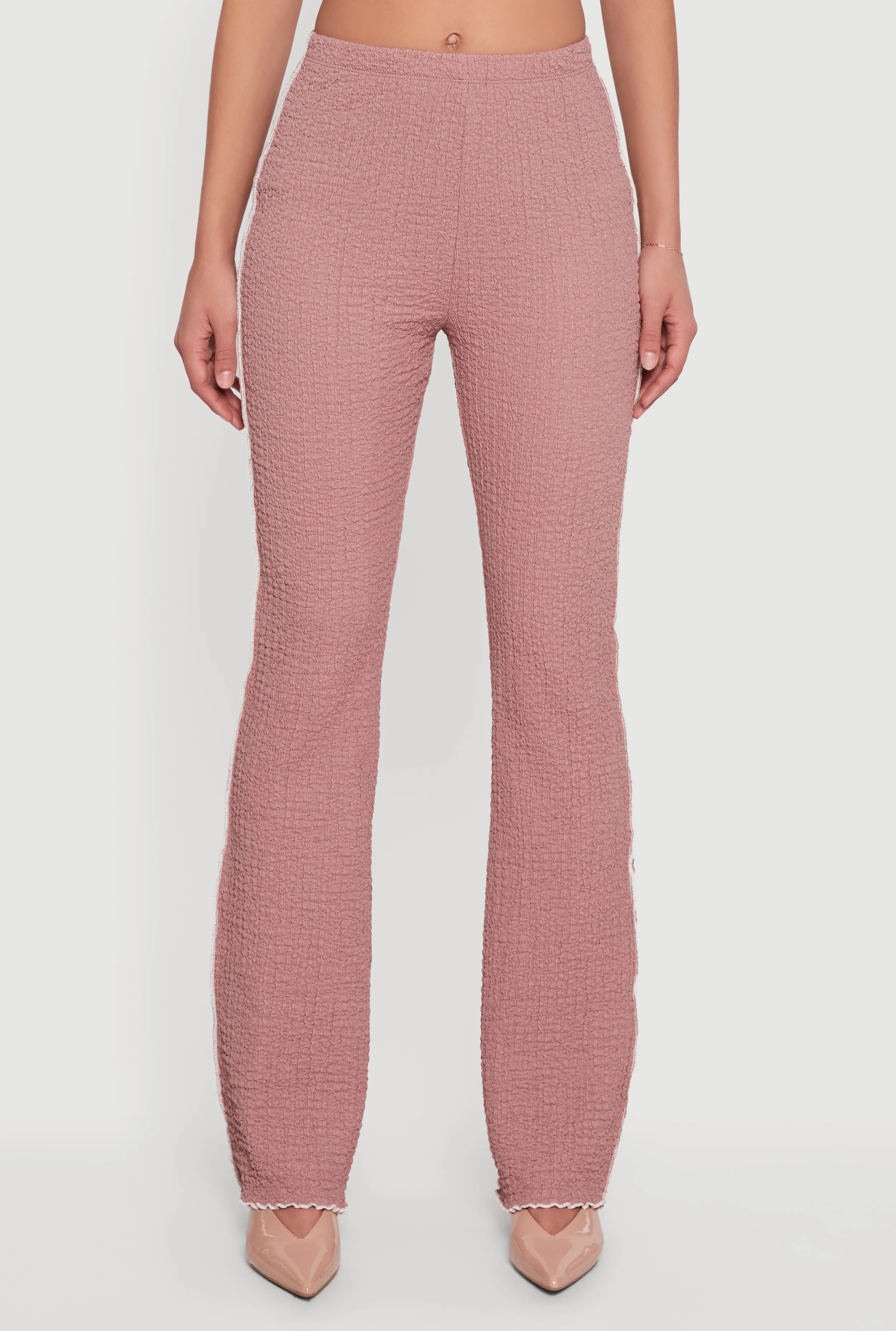 Textured Knit Contrast Trim Pull On Flare Pants sold by Rainbow product image thumbnail 3