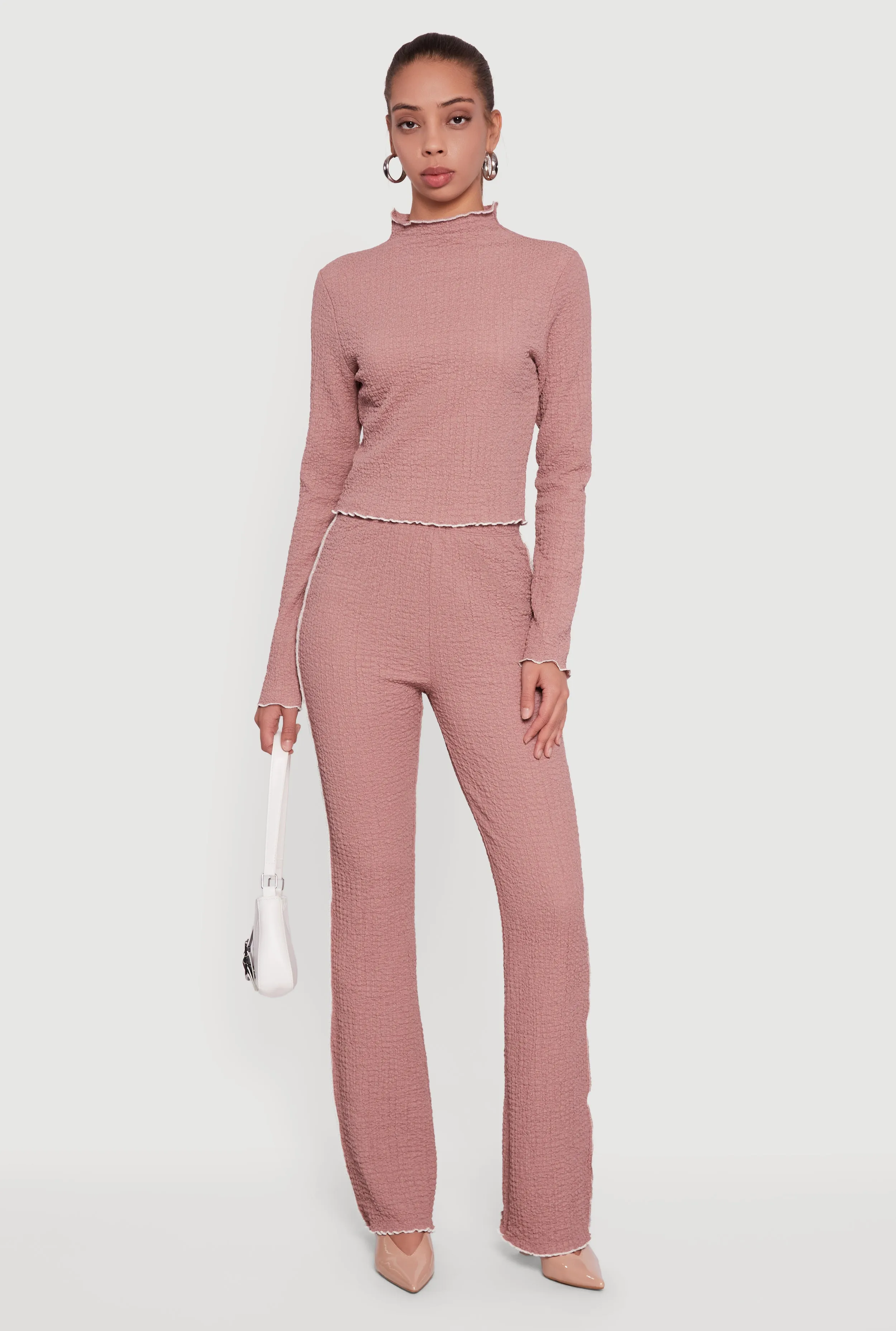 Textured Knit Contrast Trim Pull On Flare Pants sold by Rainbow