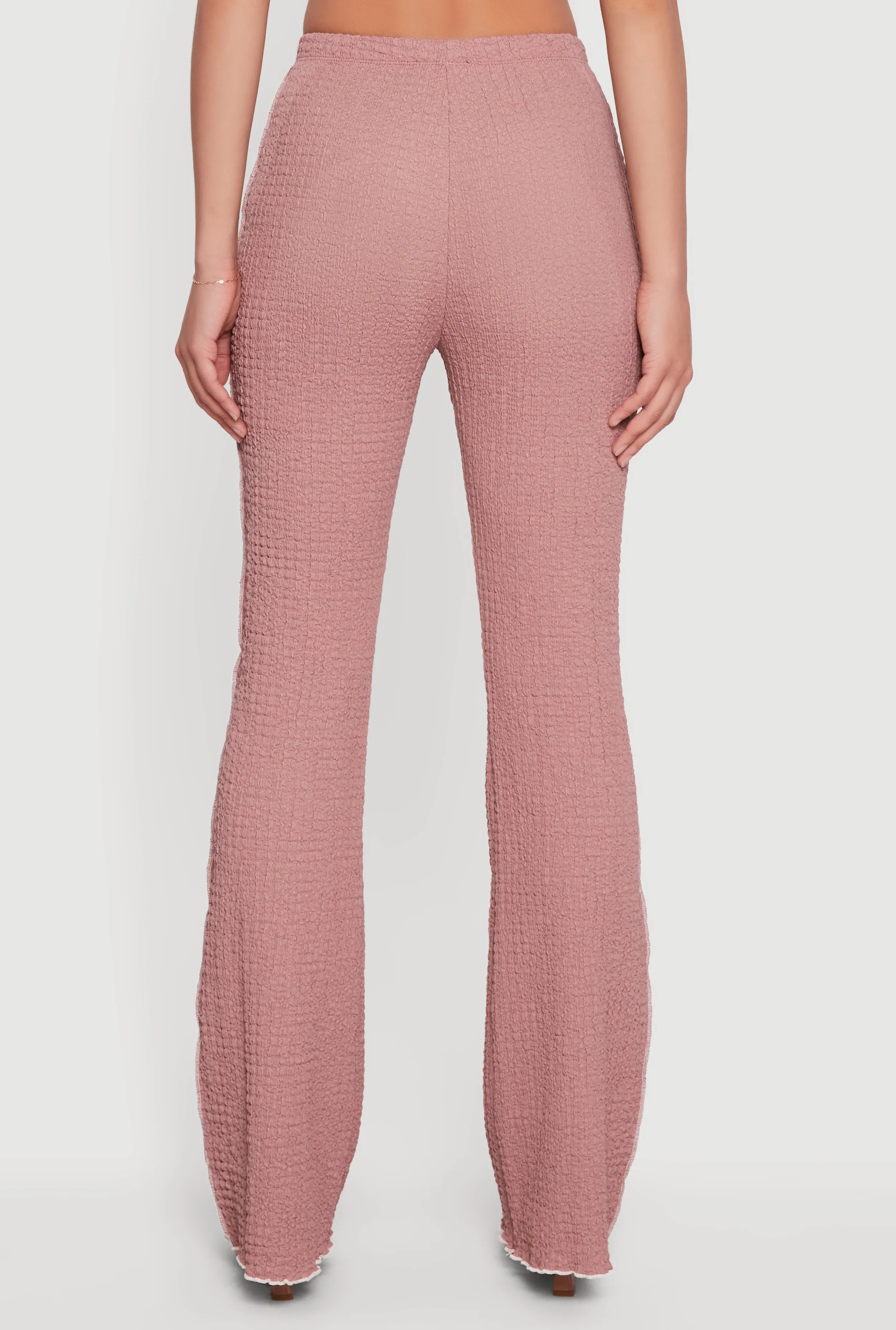 Textured Knit Contrast Trim Pull On Flare Pants sold by Rainbow product image thumbnail 5