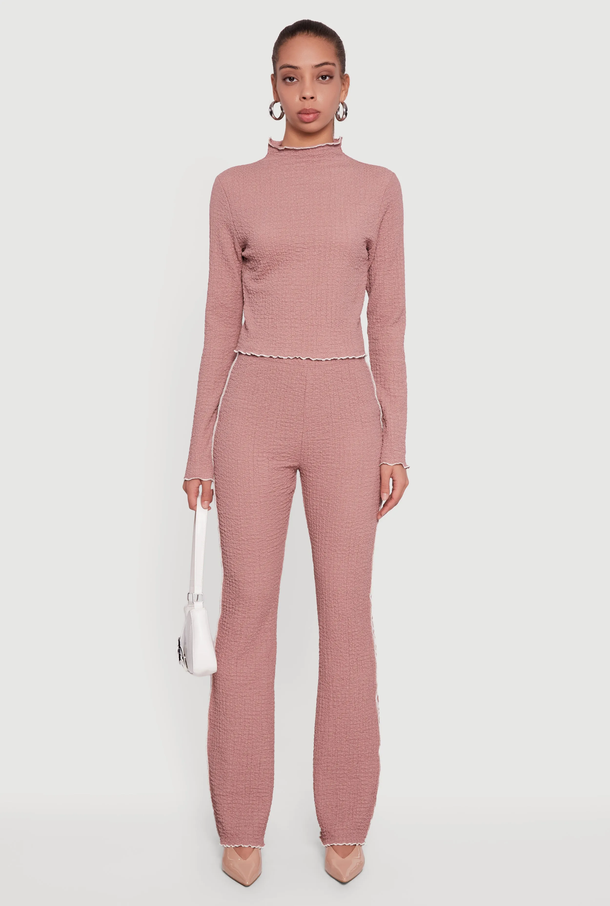 Textured Knit Contrast Trim Pull On Flare Pants sold by Rainbow product image thumbnail 2